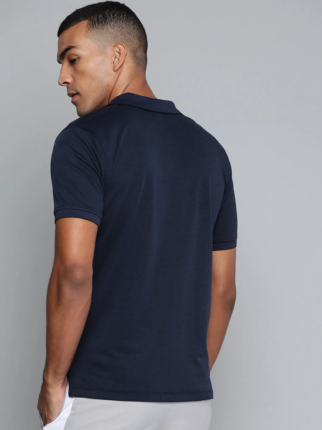 Alcis Men Navy Blue Solid Polo Collar T-shirt Golf Ready