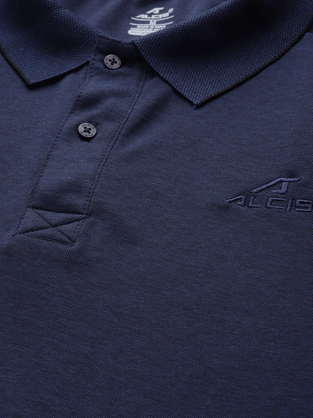Alcis Men Navy Blue Solid Polo Collar T-shirt Street Style
