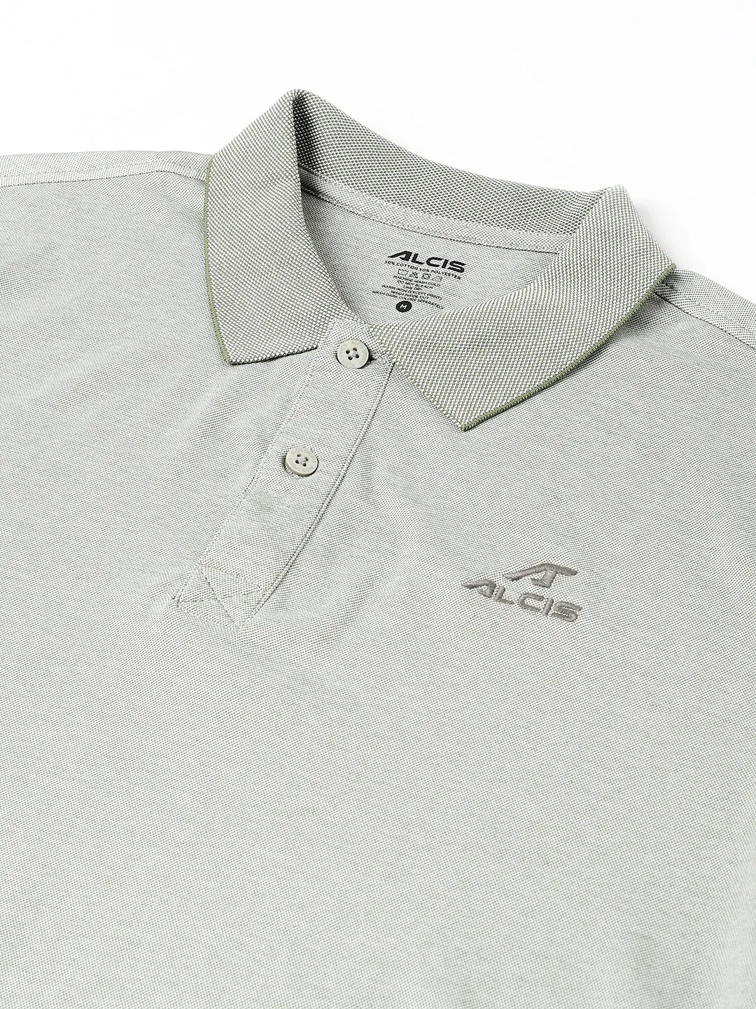 Microfiber Textile Brushed Interior Alcis Men Sea Spray & White Anti-Static Slim-Fit Metro Athleisure Polo T-Shirt