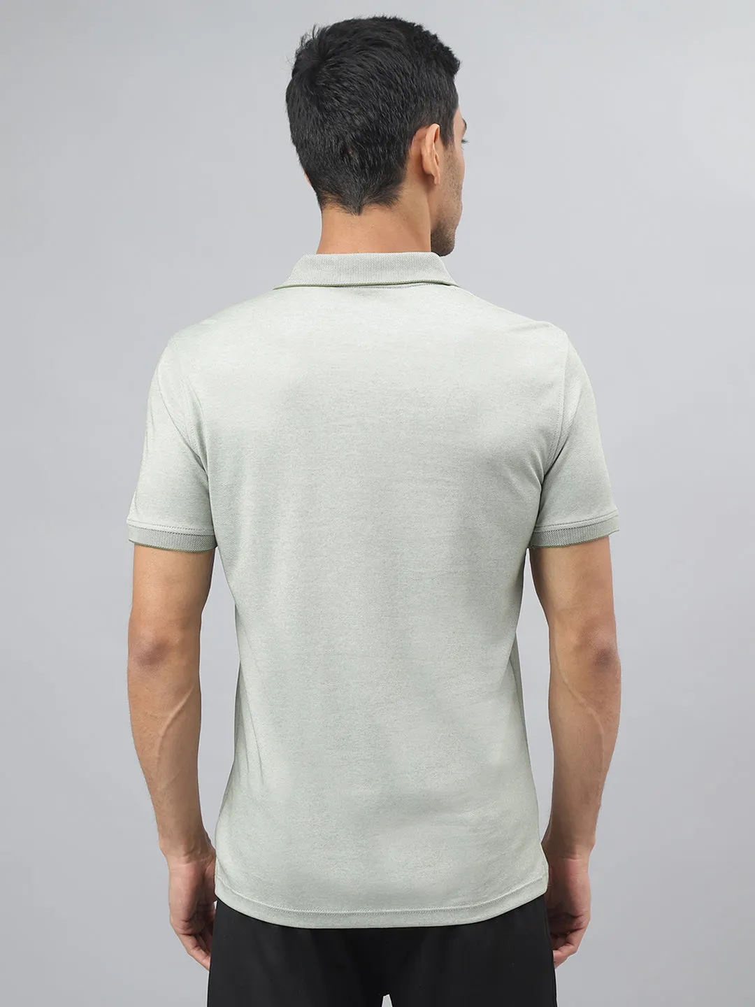 Alcis Men Sea Spray & White Anti-Static Slim-Fit Metro Athleisure Polo T-Shirt EasyCare Woven Fabric Corporate Dress Code
