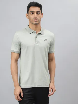 Alcis Men Sea Spray & White Anti-Static Slim-Fit Metro Athleisure Polo T-Shirt Four Button Placket Colorfast Construction
