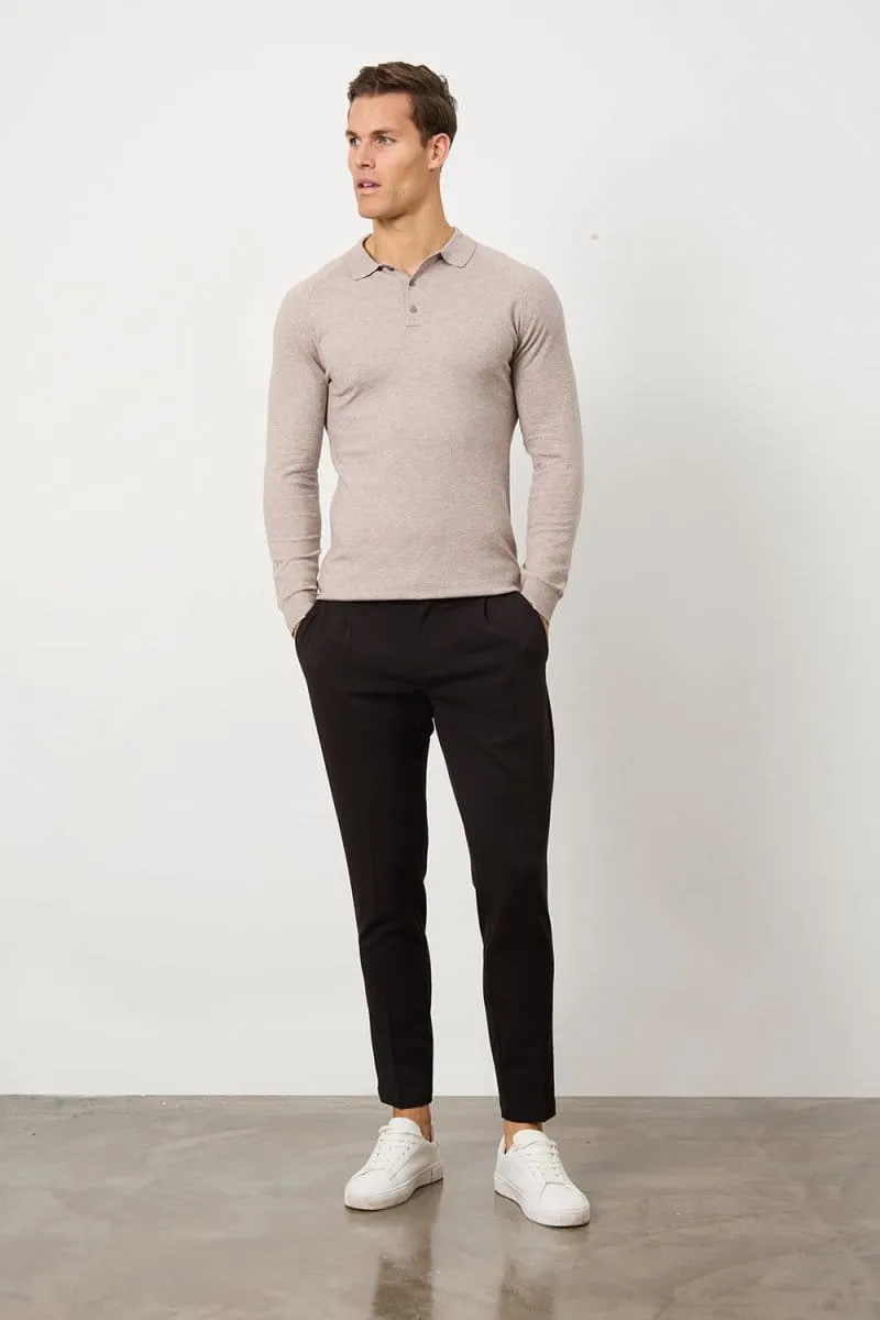 Effortless Style Tagless Neck Label Knitted Polo Shirt in Wheat