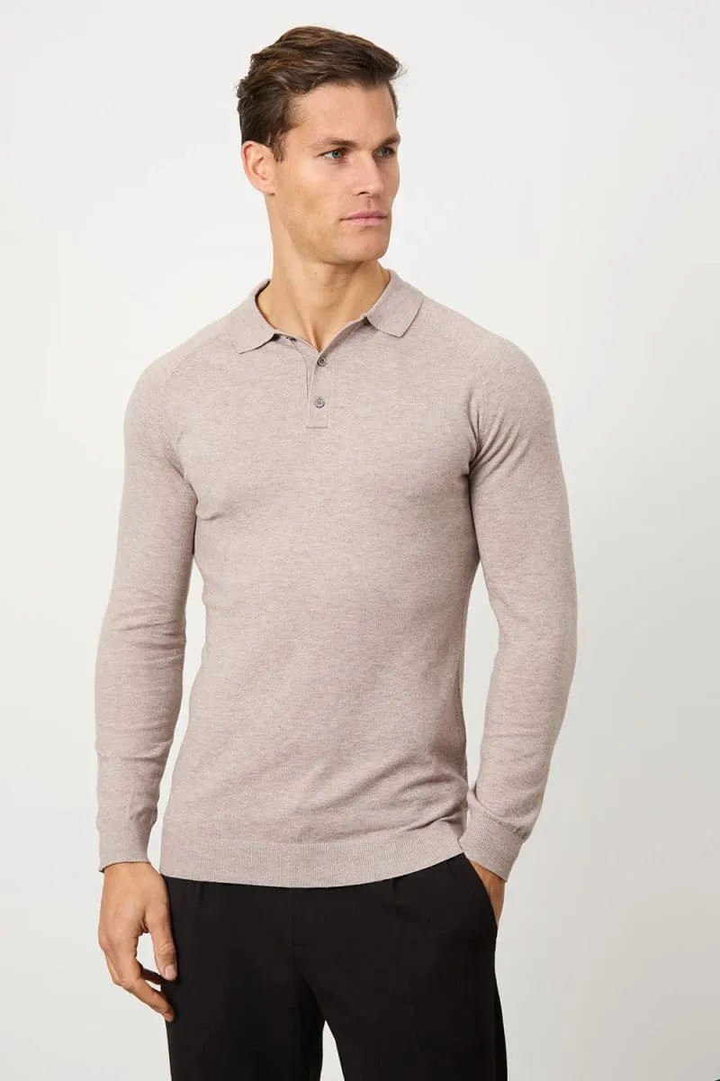 Knitted Polo Shirt in Wheat FadeResistant Dye
