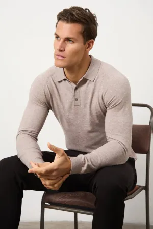 Lightweight Material Knitted Polo Shirt in Wheat