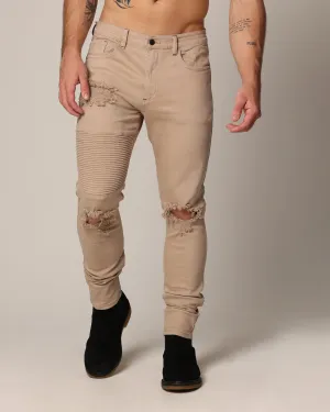 Saint Morta Men's Index Distressed Biker Jeans Bone Pre Shrunk Material Versatile Relaxed Style