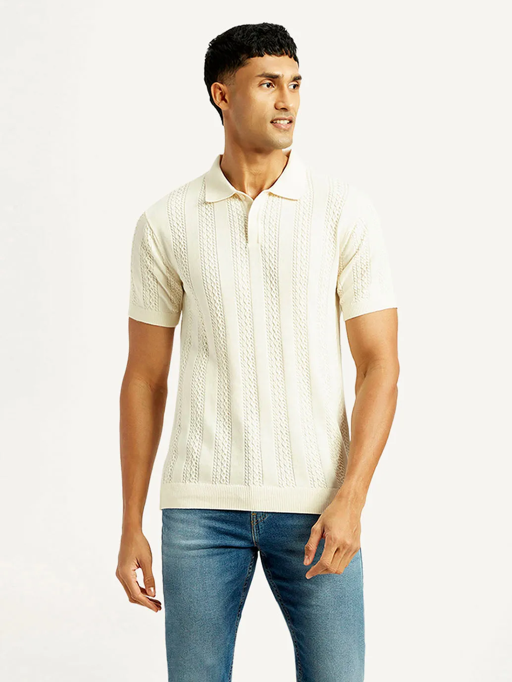 Men's Self Design Slim Fit Polo T-shirt SnagResistant Weave Athletic Fit