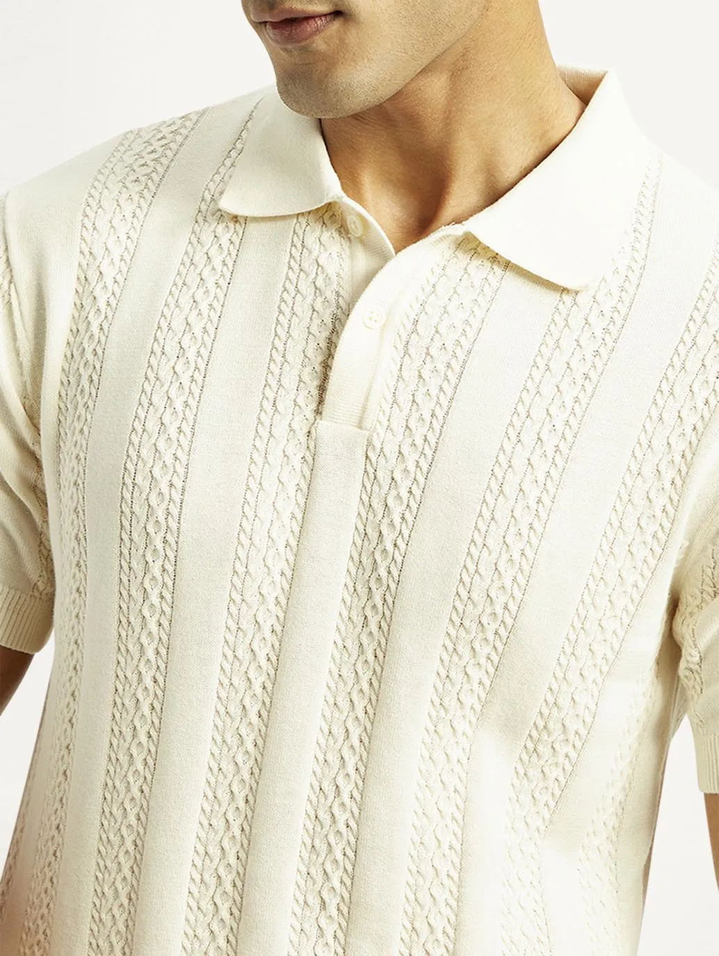 High-Quality Stitching Men's Self Design Slim Fit Polo T-shirt