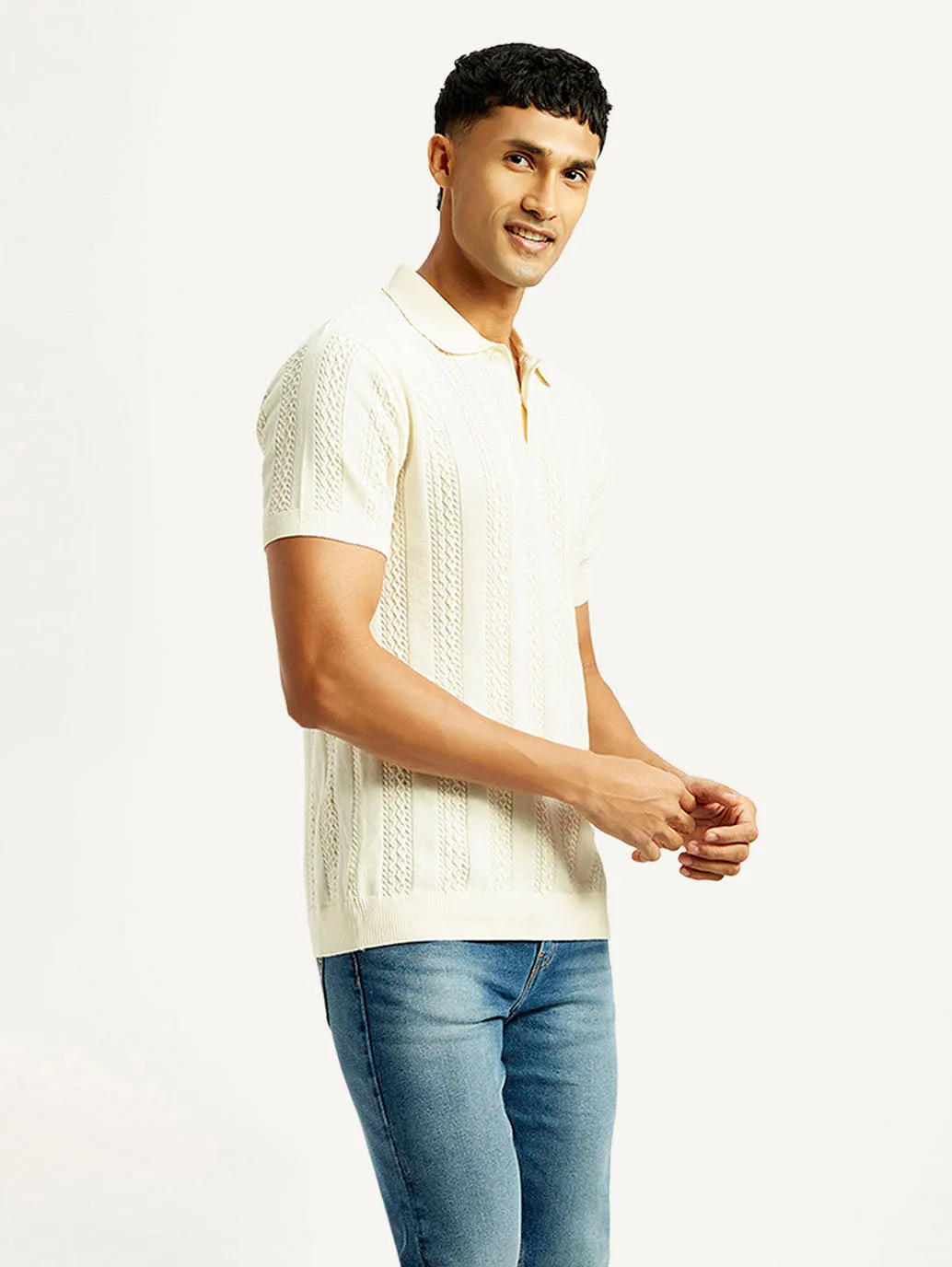 EcoFriendly Material Men's Self Design Slim Fit Polo T-shirt