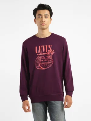 Men's Brand Logo Purple Crew Neck Sweatshirt V-Neck Soft Streetwear