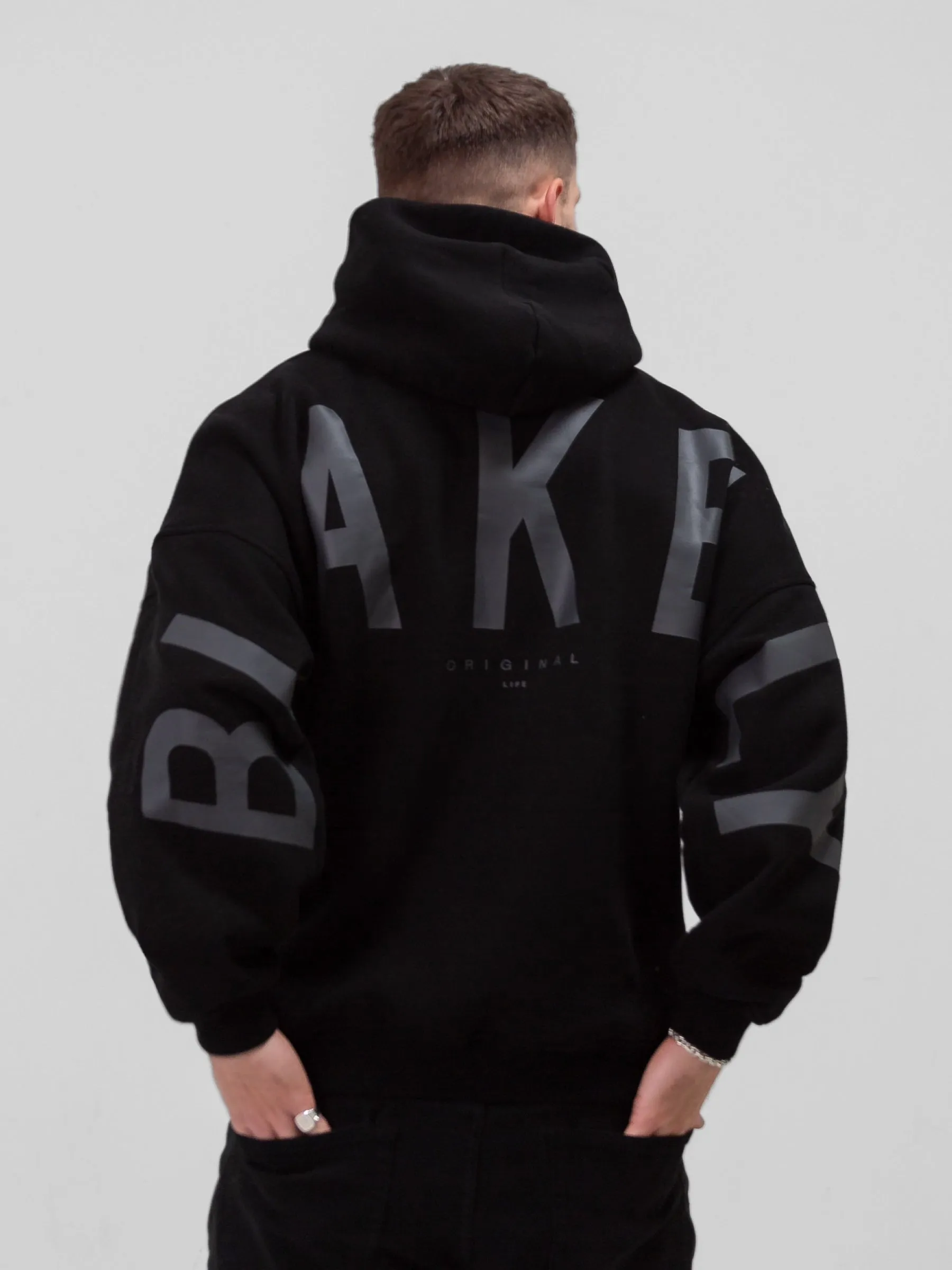 flight travel Zip Pocket Tonal Idris Oversized Hoodie - Black