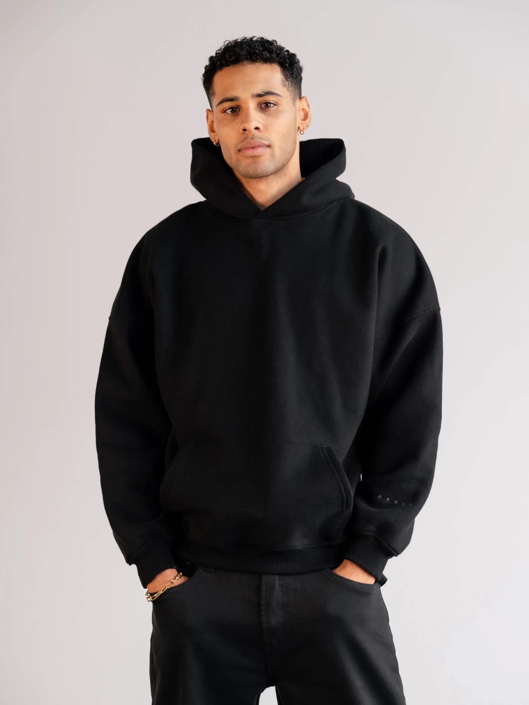 Fleece like Fashion Layer Tonal Idris Oversized Hoodie - Black