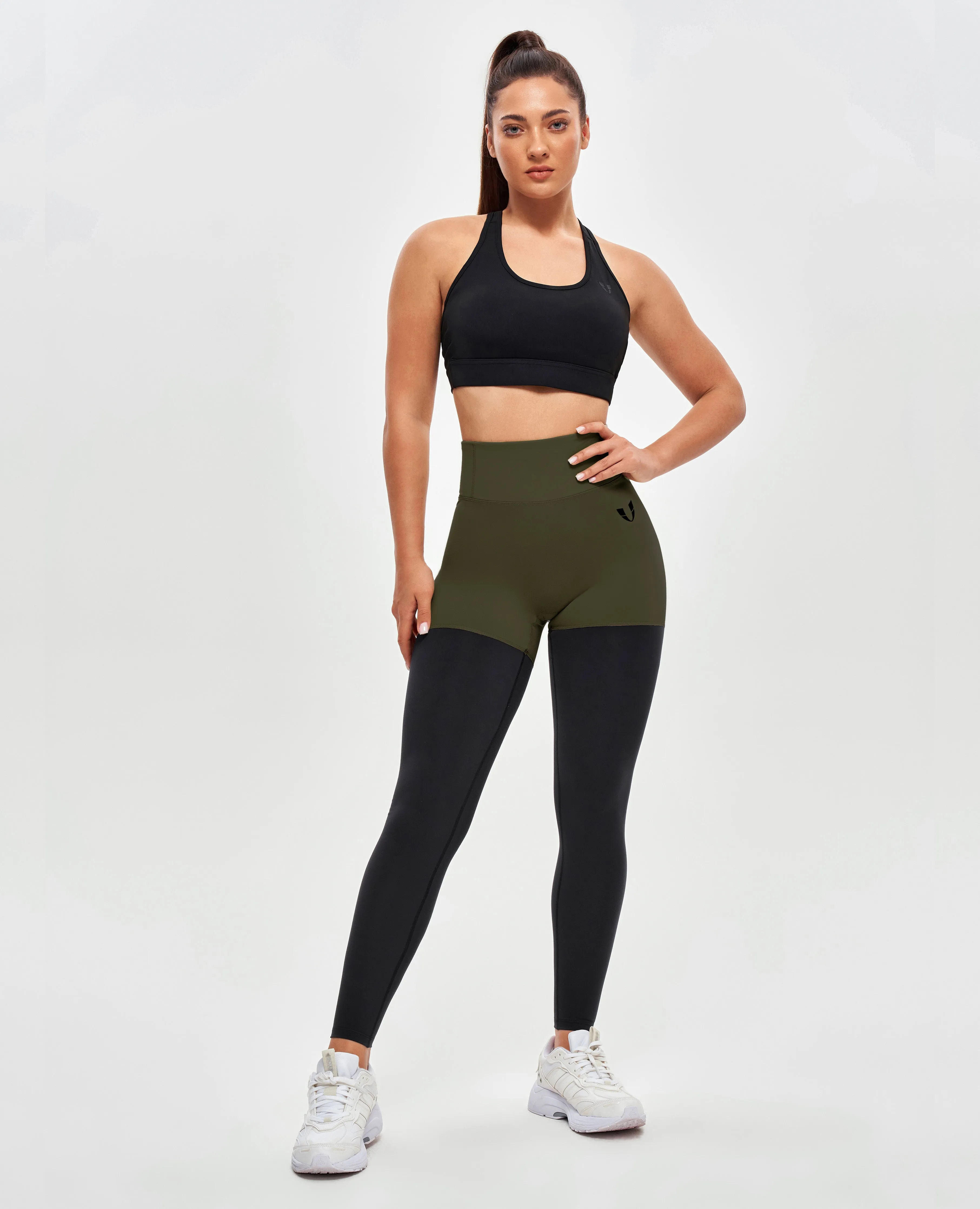 Moisture Wicking All Ages Studio Practice Comfort Seeker Cargo Athletic Leggings - Dark Green and Black