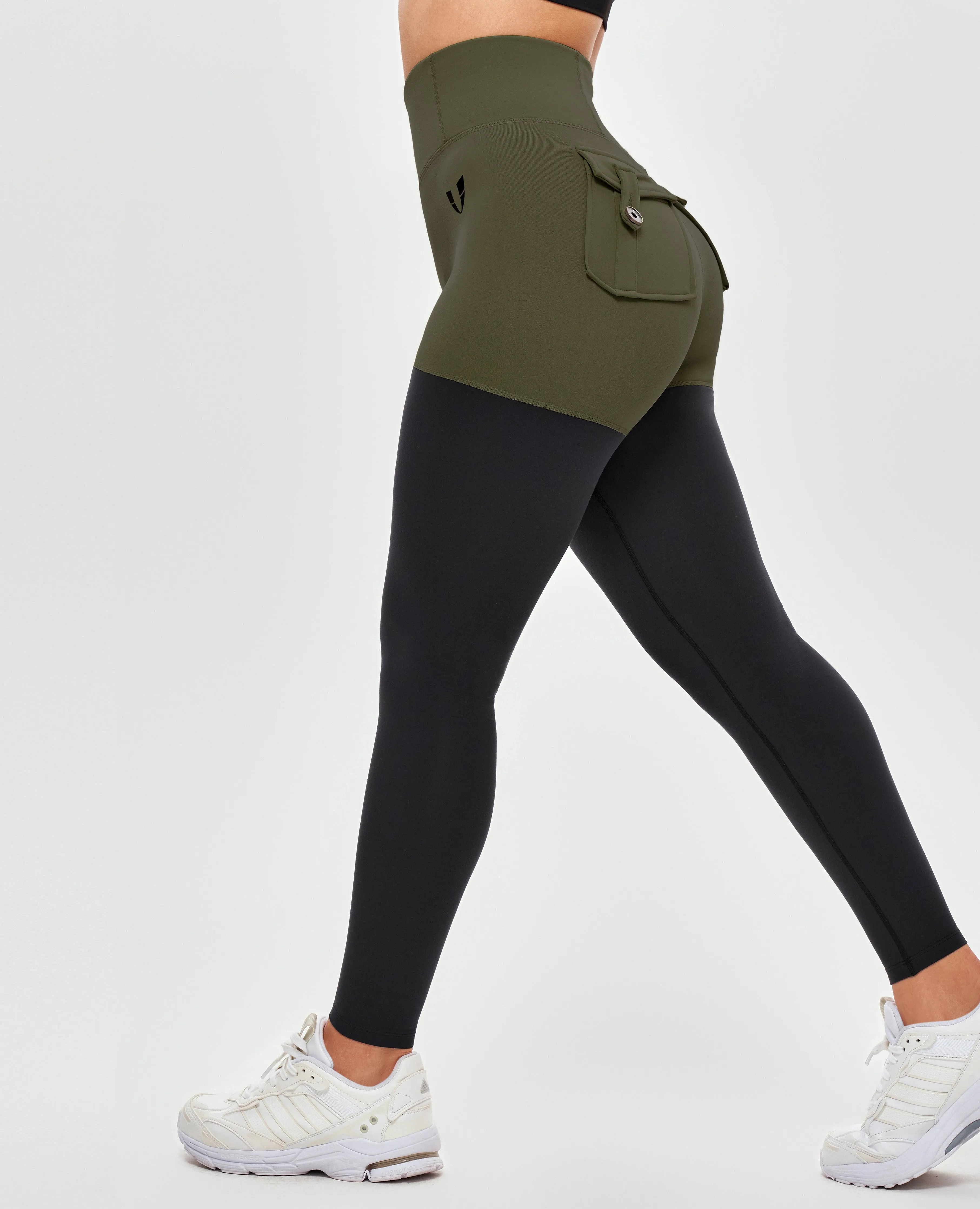 Cool Fit Cargo Athletic Leggings - Dark Green and Black