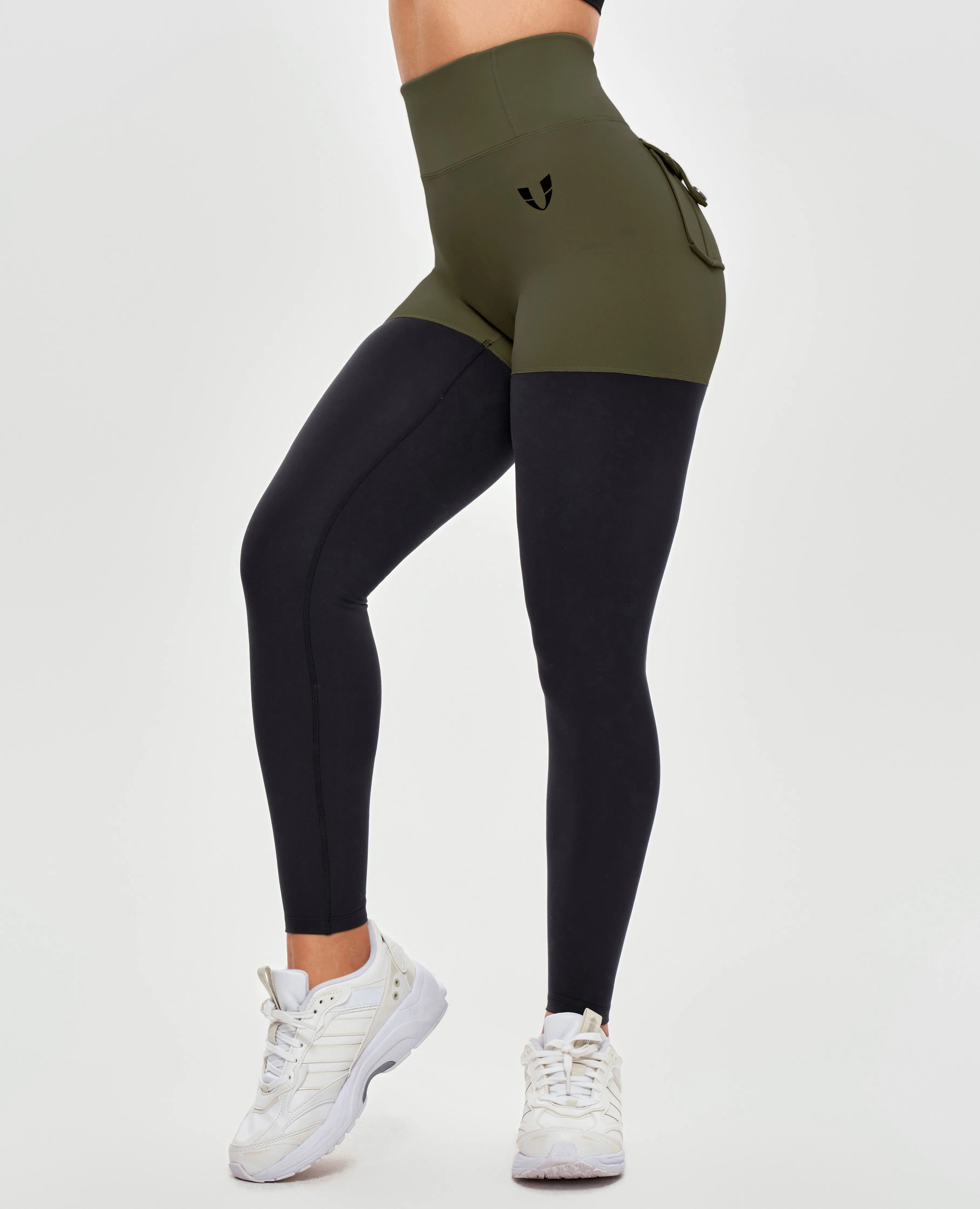 Cargo Athletic Leggings - Dark Green and Black Compression Technology Body Contour