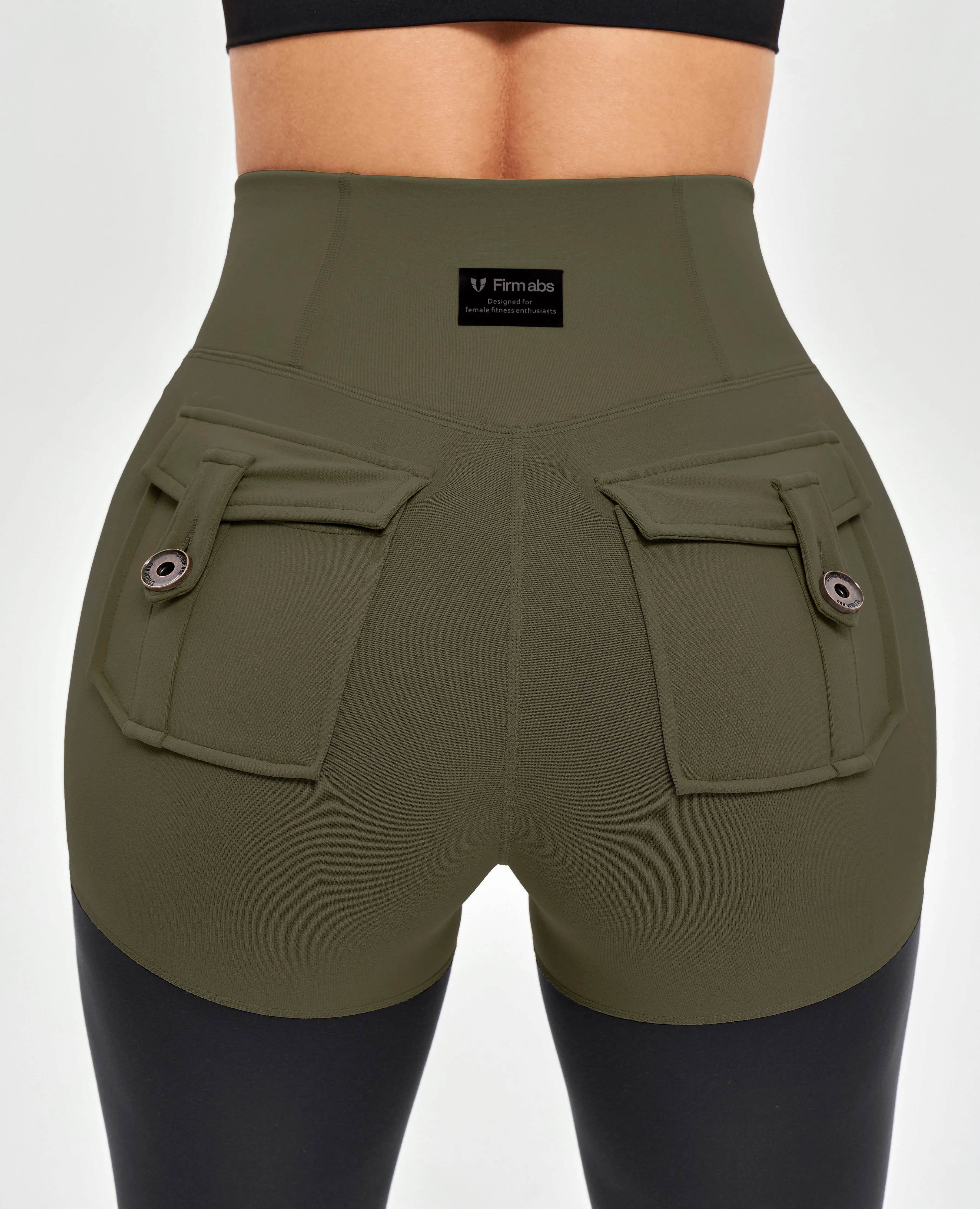 Fashion Look Cargo Athletic Leggings - Dark Green and Black