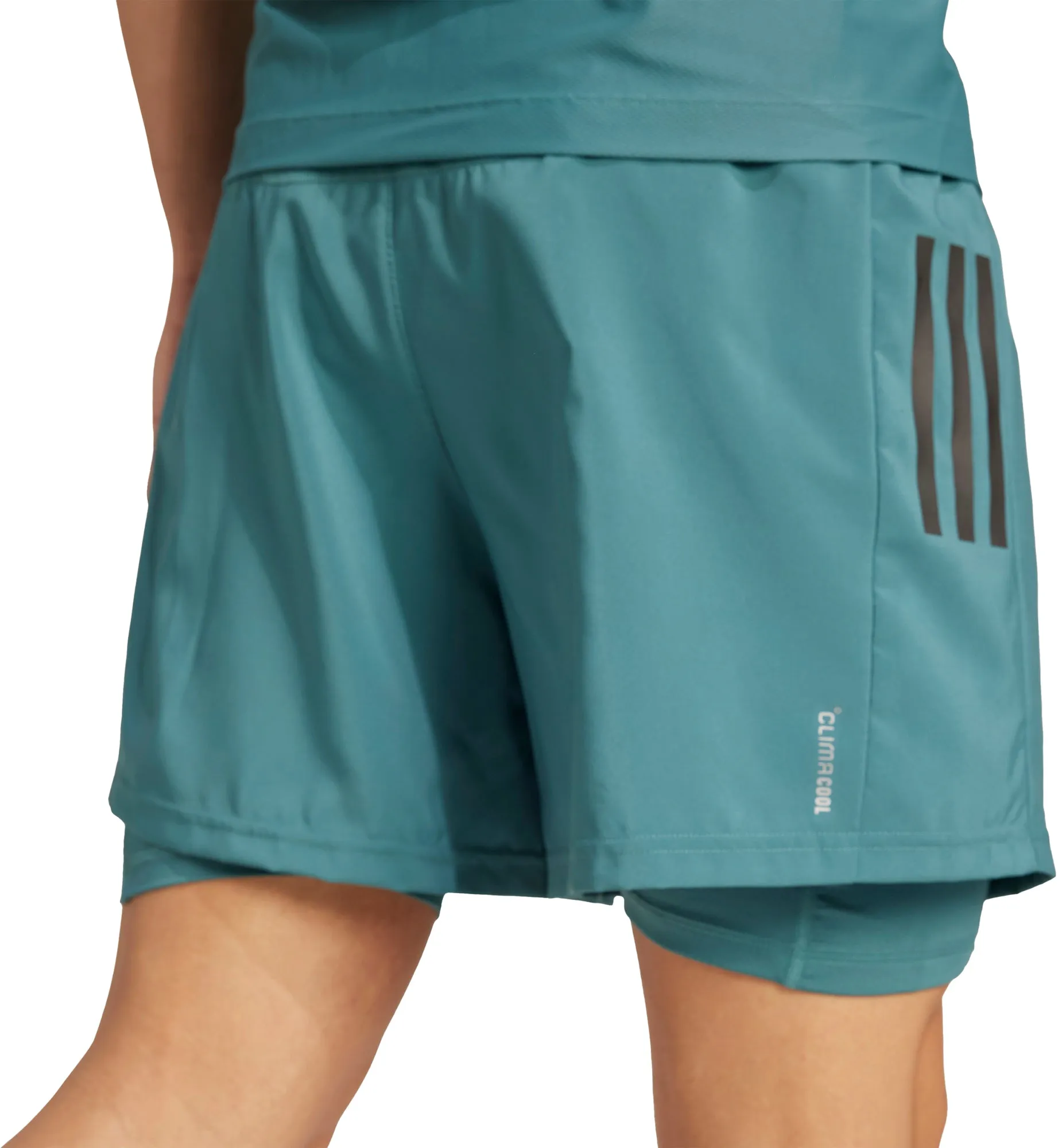 Smooth Fabric adidas Own The Run ClimaCool 2 In 1 Mens Running Shorts - Green