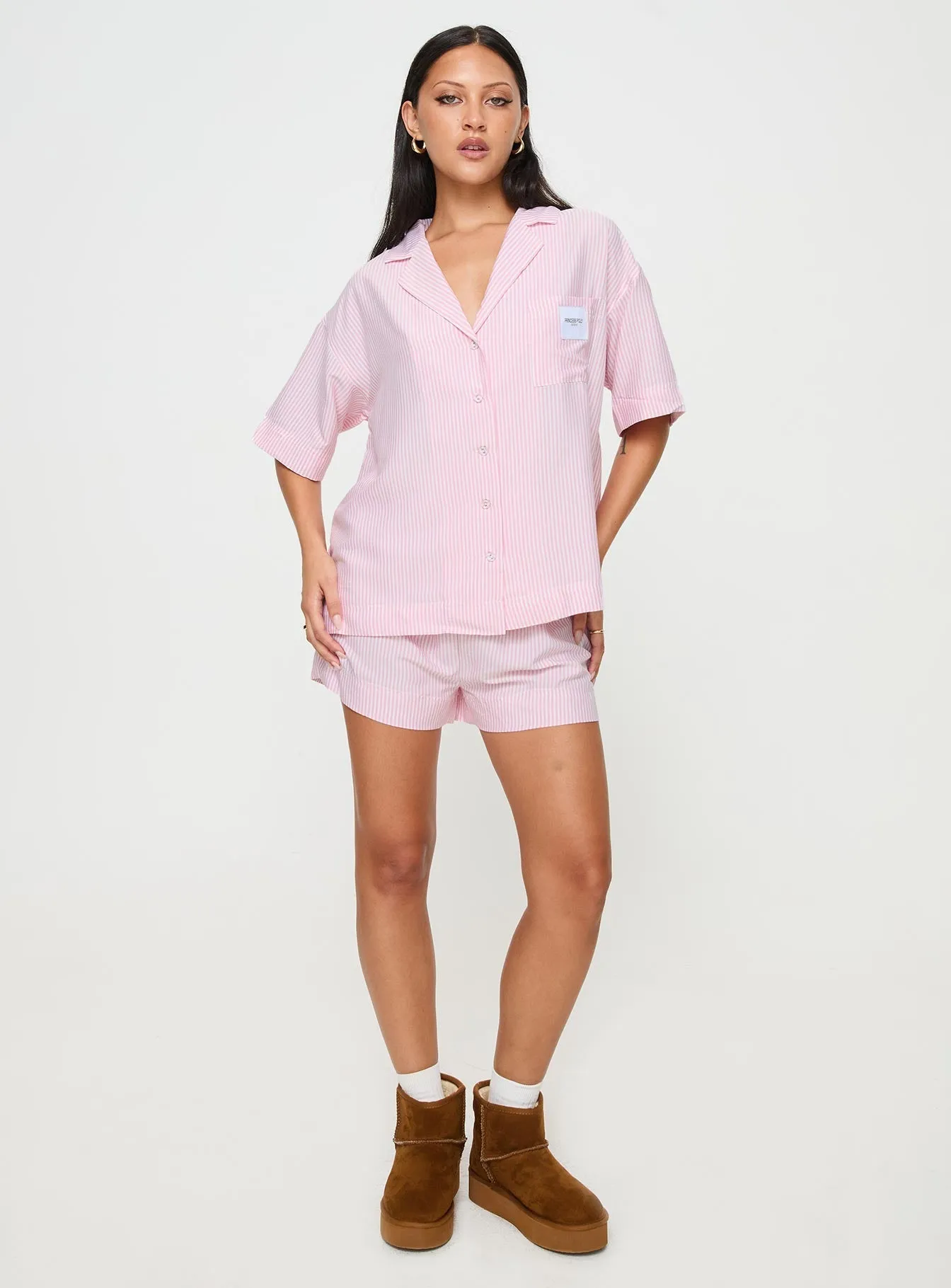 Early Riser Sleep Shorts Pink Stripe BreathableMesh