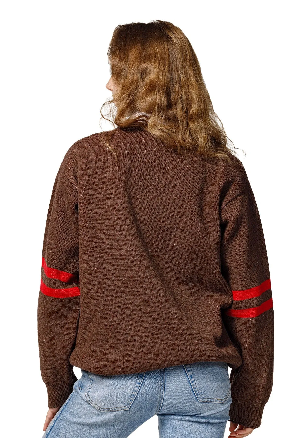 Ribbed Cuffs BROWN UNISEX KNIT CREW