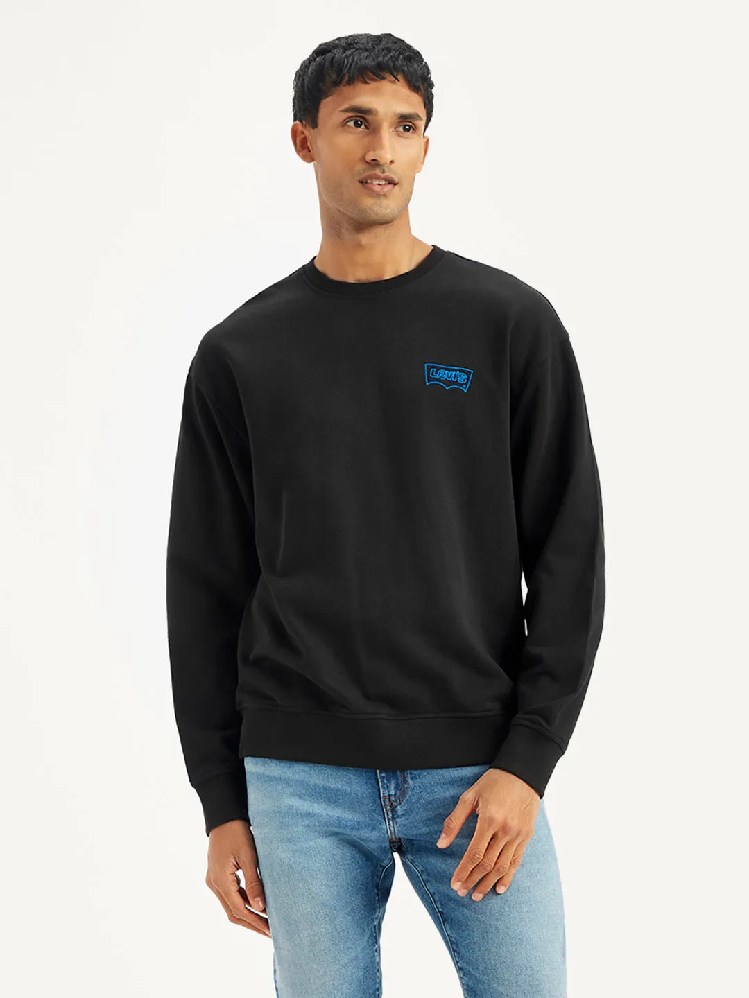 Men's Solid Black Crew Neck Sweatshirt Eland like Freelancer Uniform