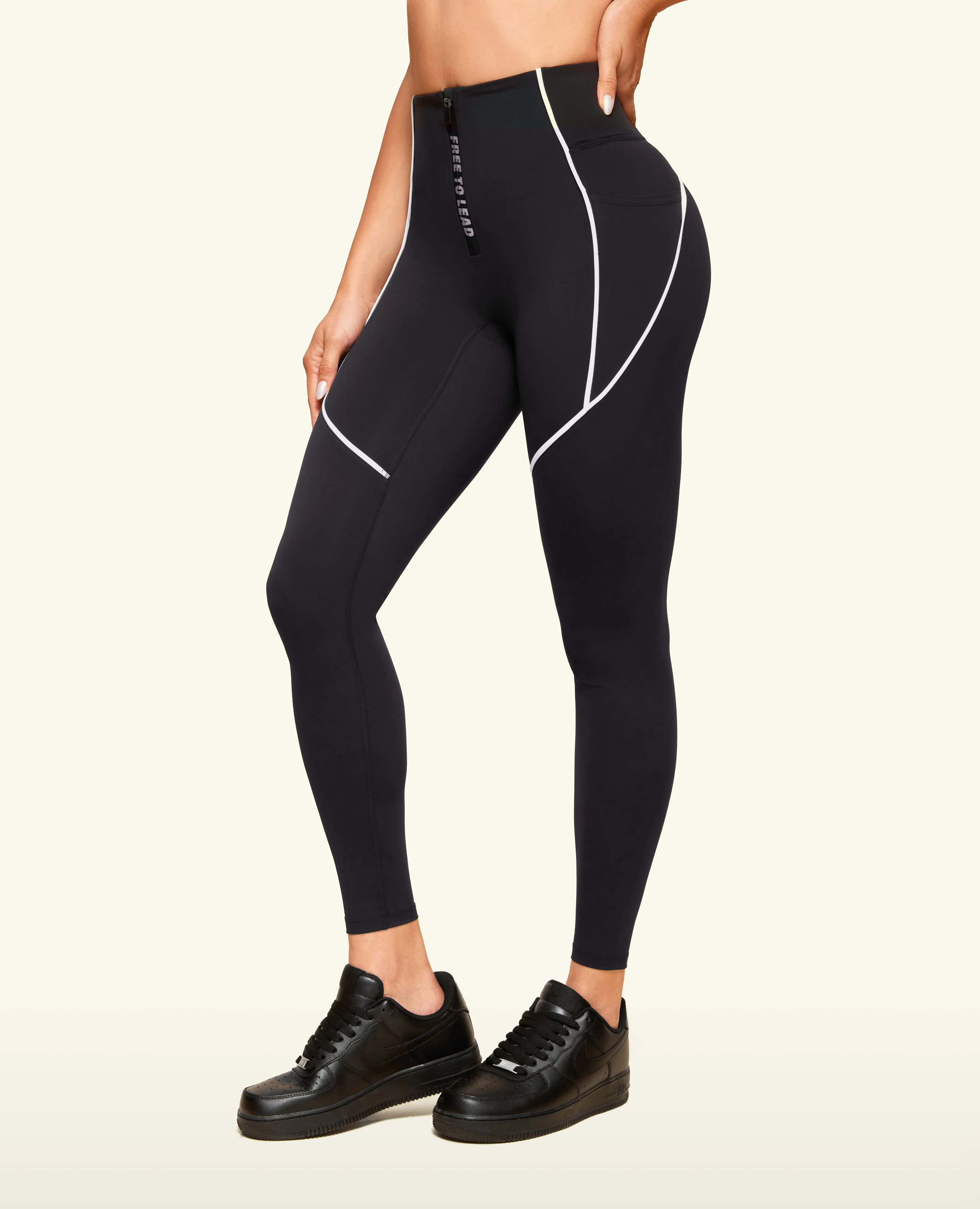 Zip Front High Waist Pocket Leggings - Black Camping Gear For Adults