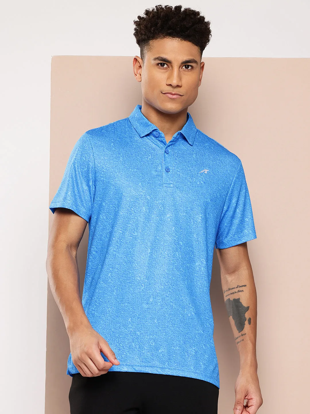 Alcis Men Printed Polo Collar Golf T-Shirt Brushed Interior Quick-Dry Fabric