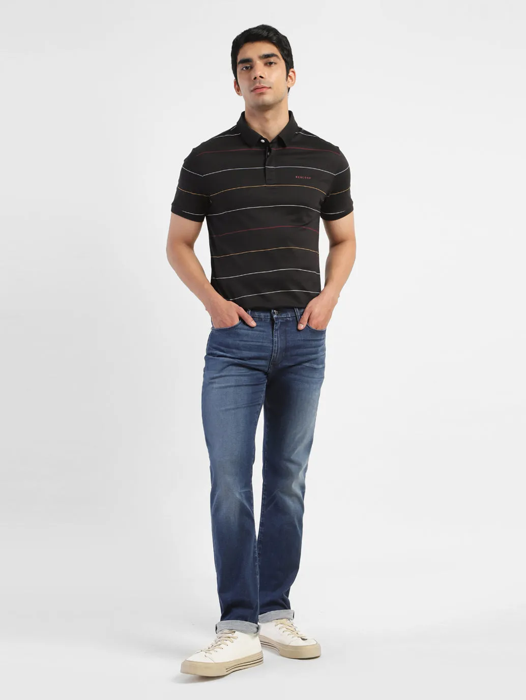 Summer Business Men's Striped Polo T-shirt Black