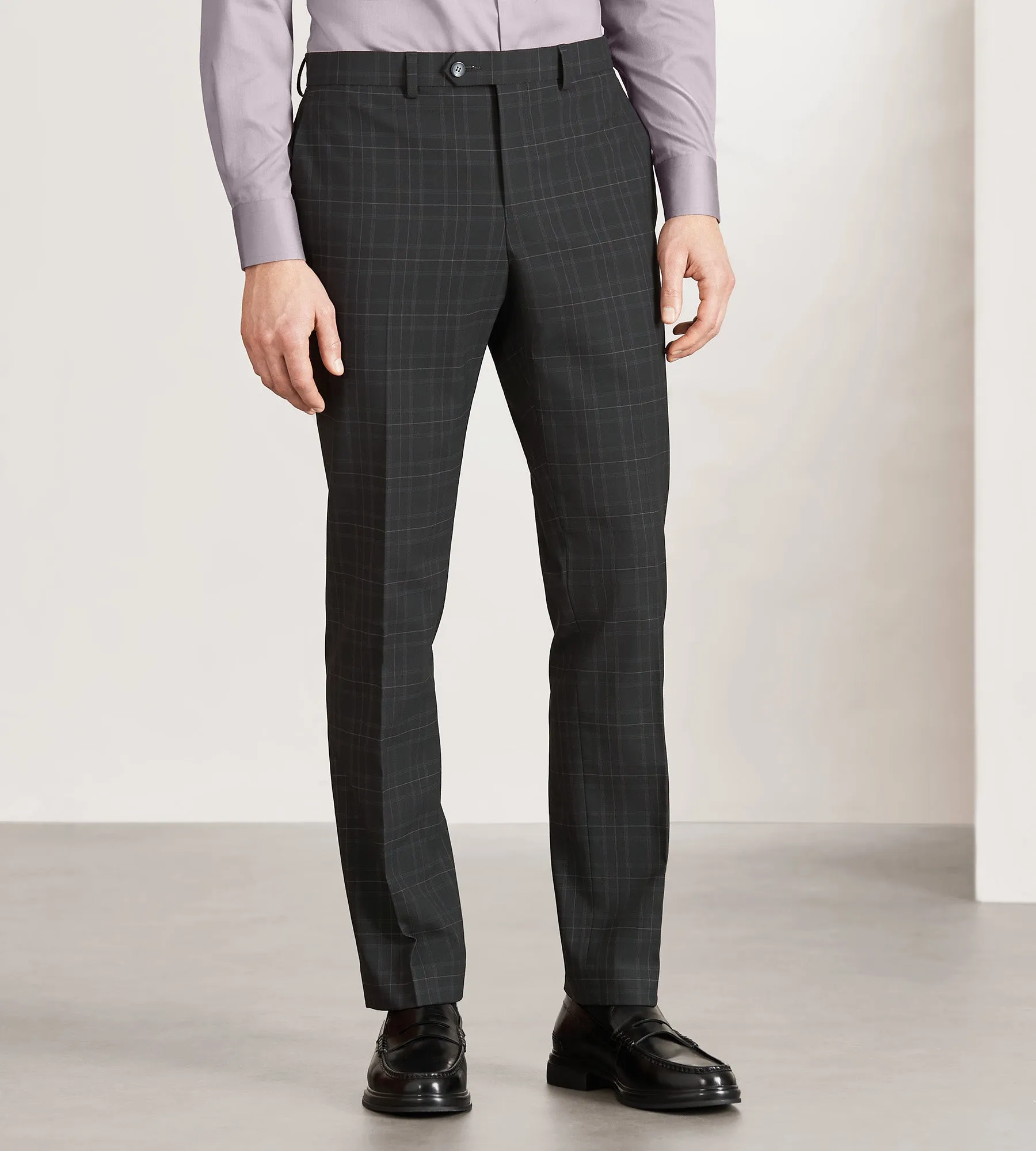 Temperature Regulating Fabric Slim Fit Black Plaid Suit Pants