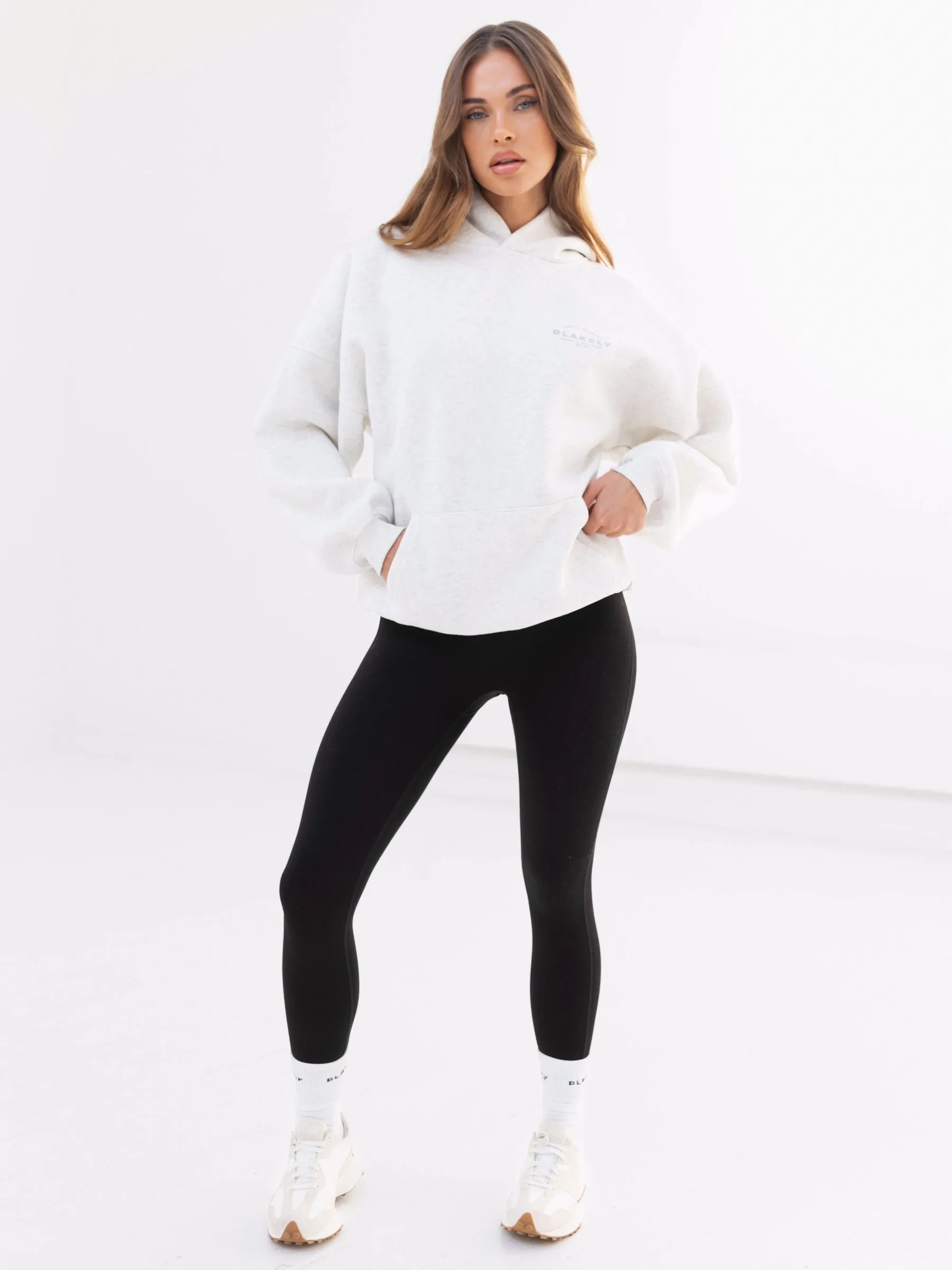 Cozy Vibe Kangaroo Pocket Style Active Studios Oversized Hoodie - Marl White & Light Violet