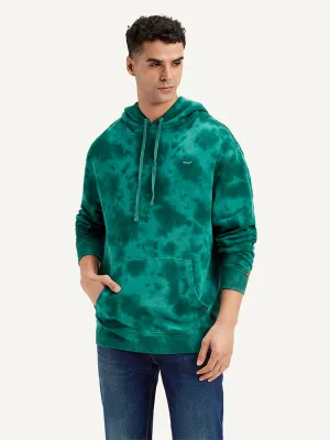 Fleece Lined Interior Men's Tie-Dye Teal Hooded Sweatshirt