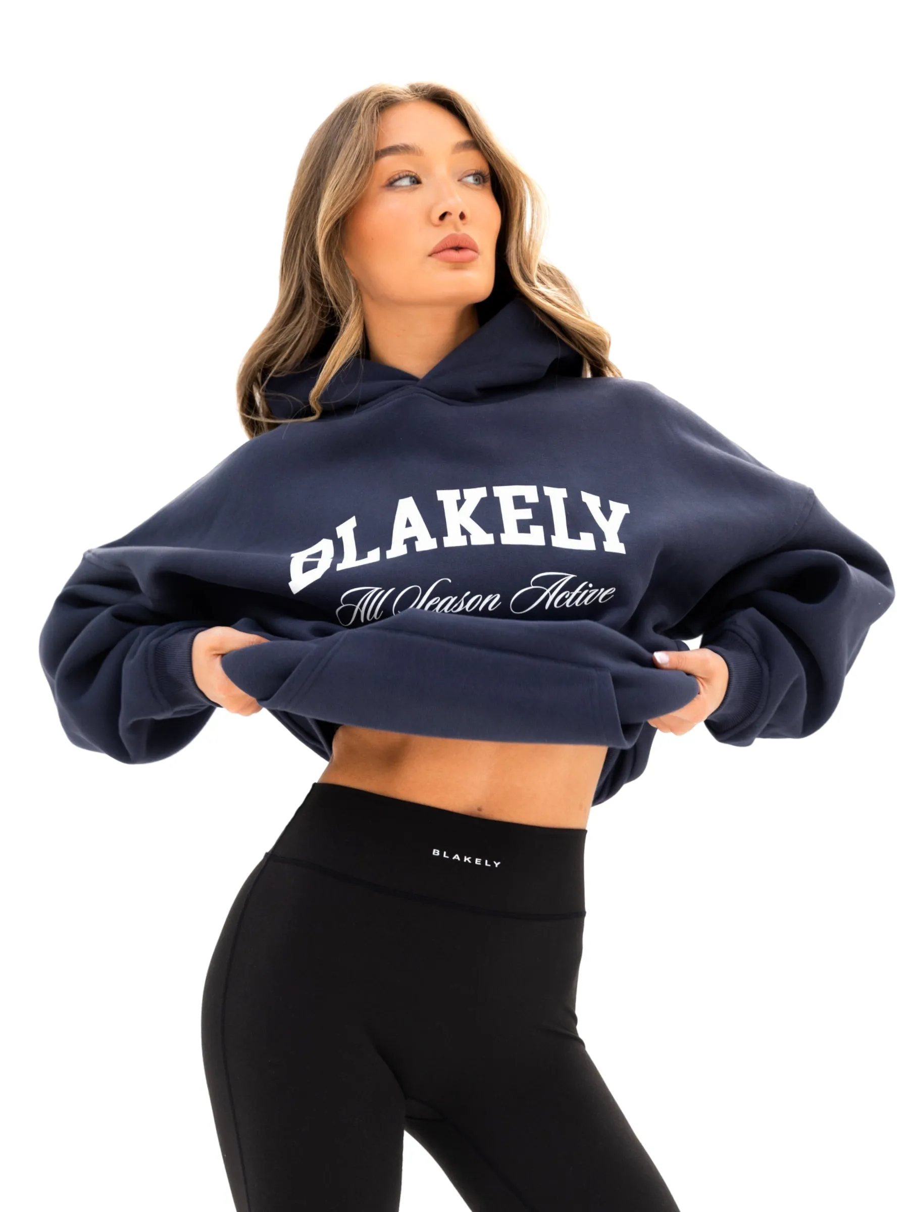 Melrose Oversized Hoodie - True Navy Seamless Side Construction