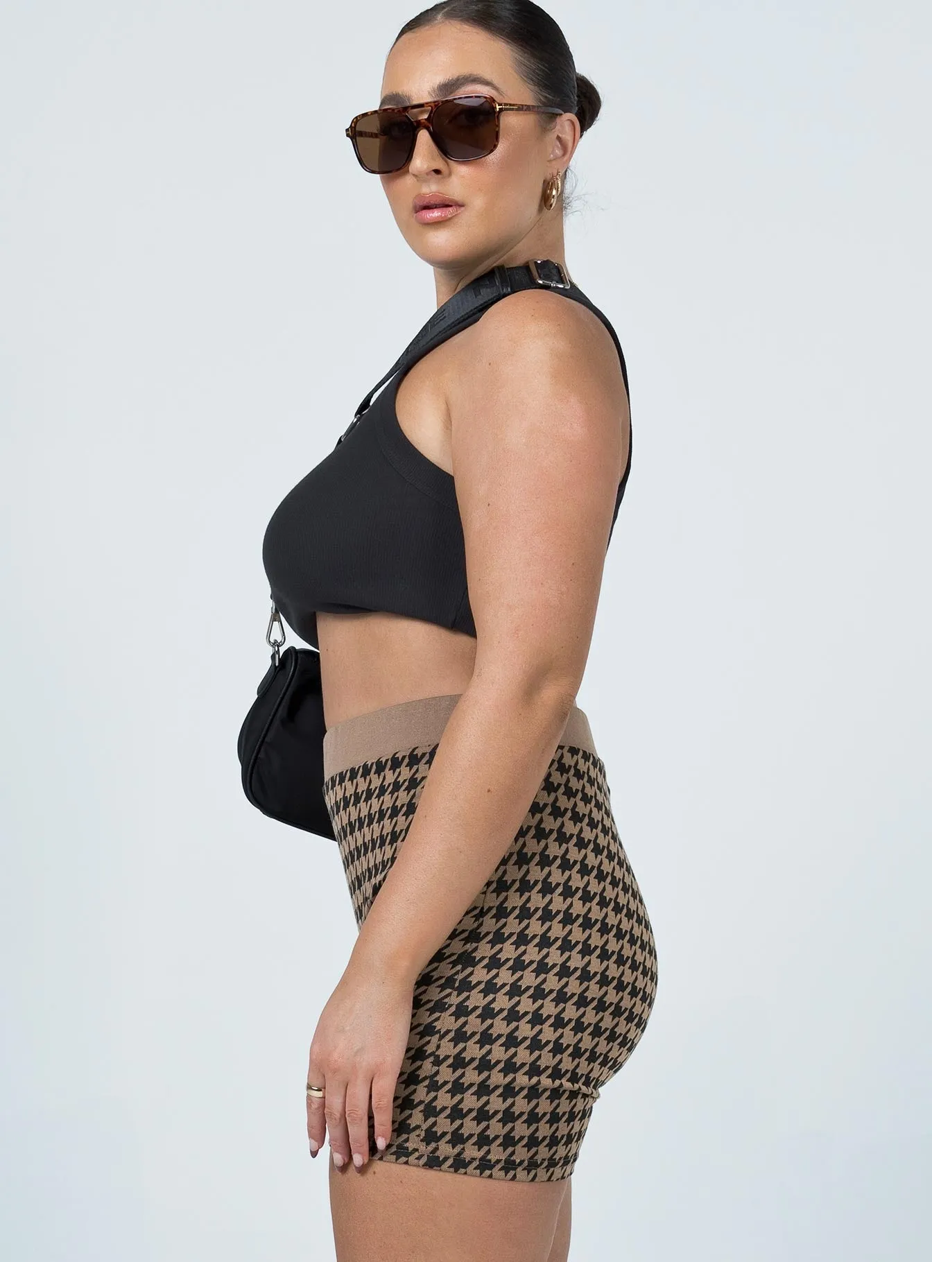Jacqui Houndstooth Bike Shorts Brown Regular Fit