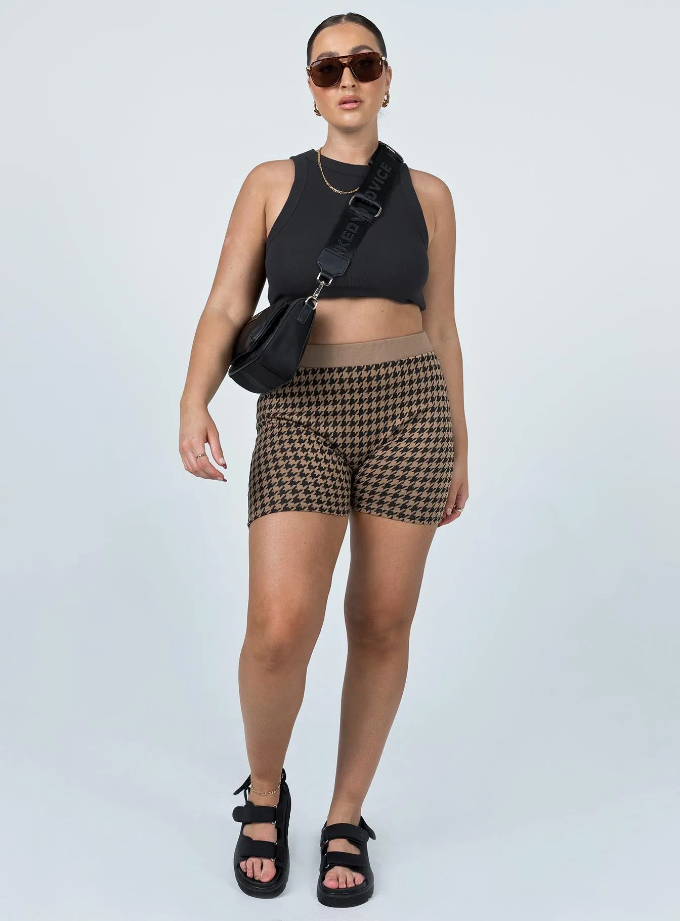 Jacqui Houndstooth Bike Shorts Brown BreathableMesh