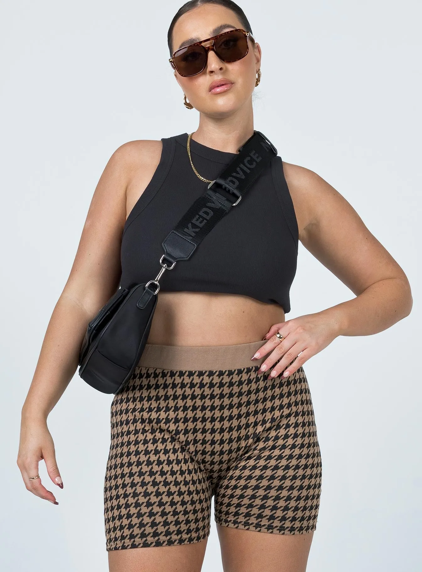 SustainableProduction Jacqui Houndstooth Bike Shorts Brown