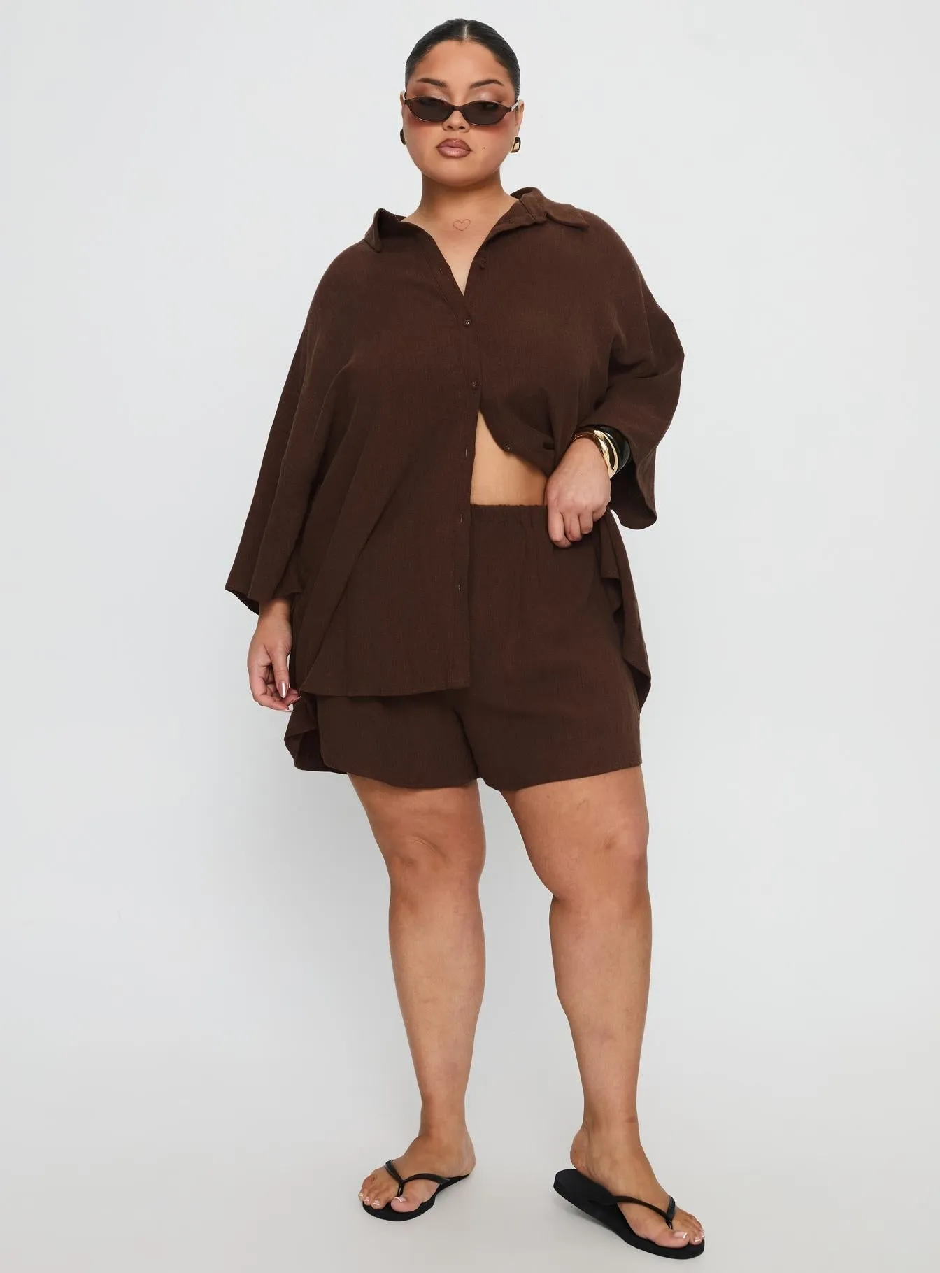 Cool Frame Peni Drawstring Linen Shorts Chocolate Curve