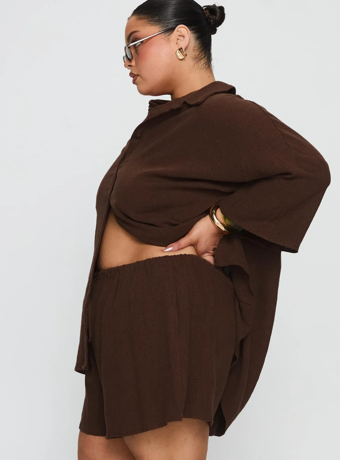 Peni Drawstring Linen Shorts Chocolate Curve Dad Core