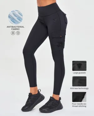 Ultra Comfort Antimicrobial Utility Cargo High Waisted Pocket Leggings - Black