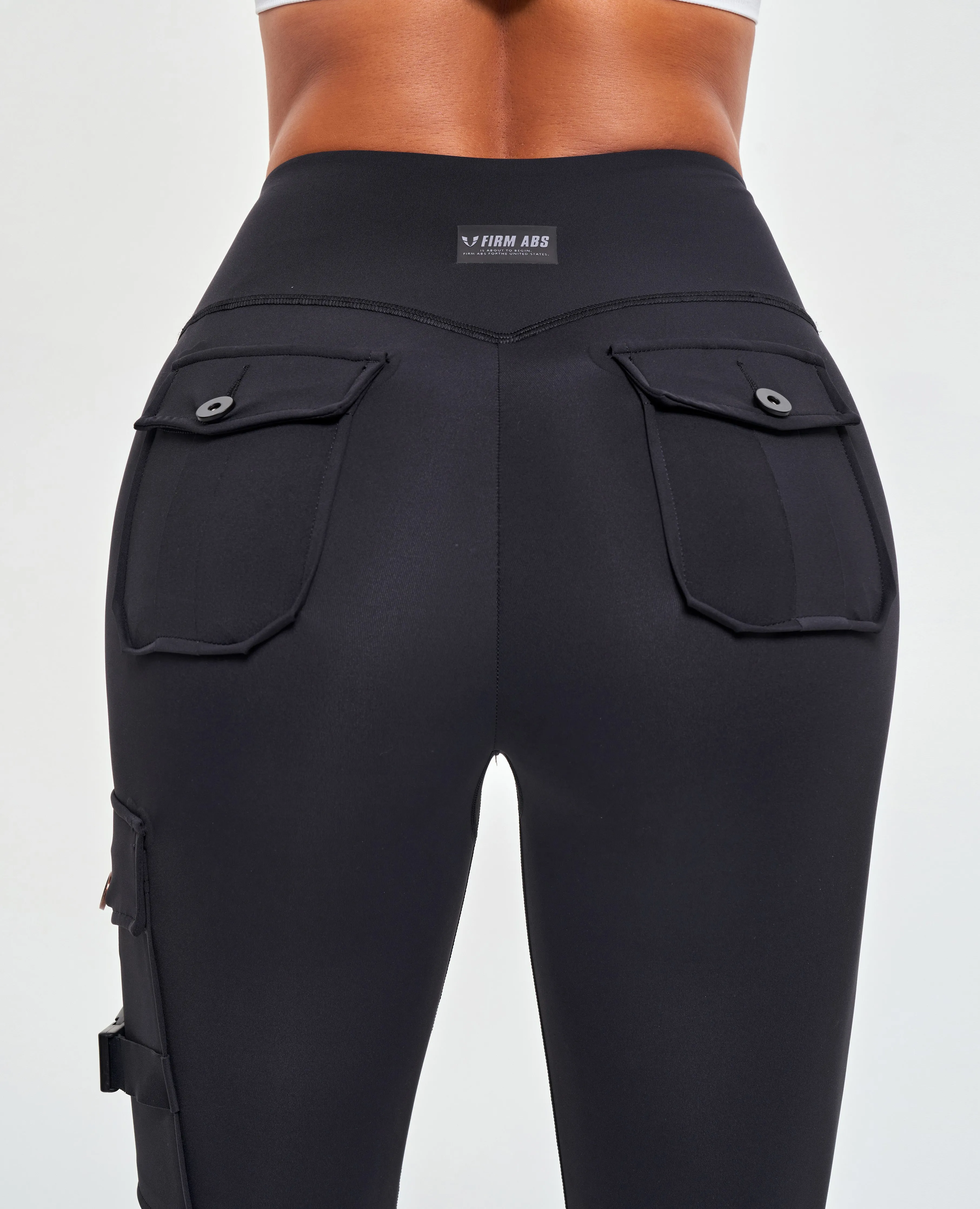 Work Commute Slim Fit Antimicrobial Utility Cargo High Waisted Pocket Leggings - Black