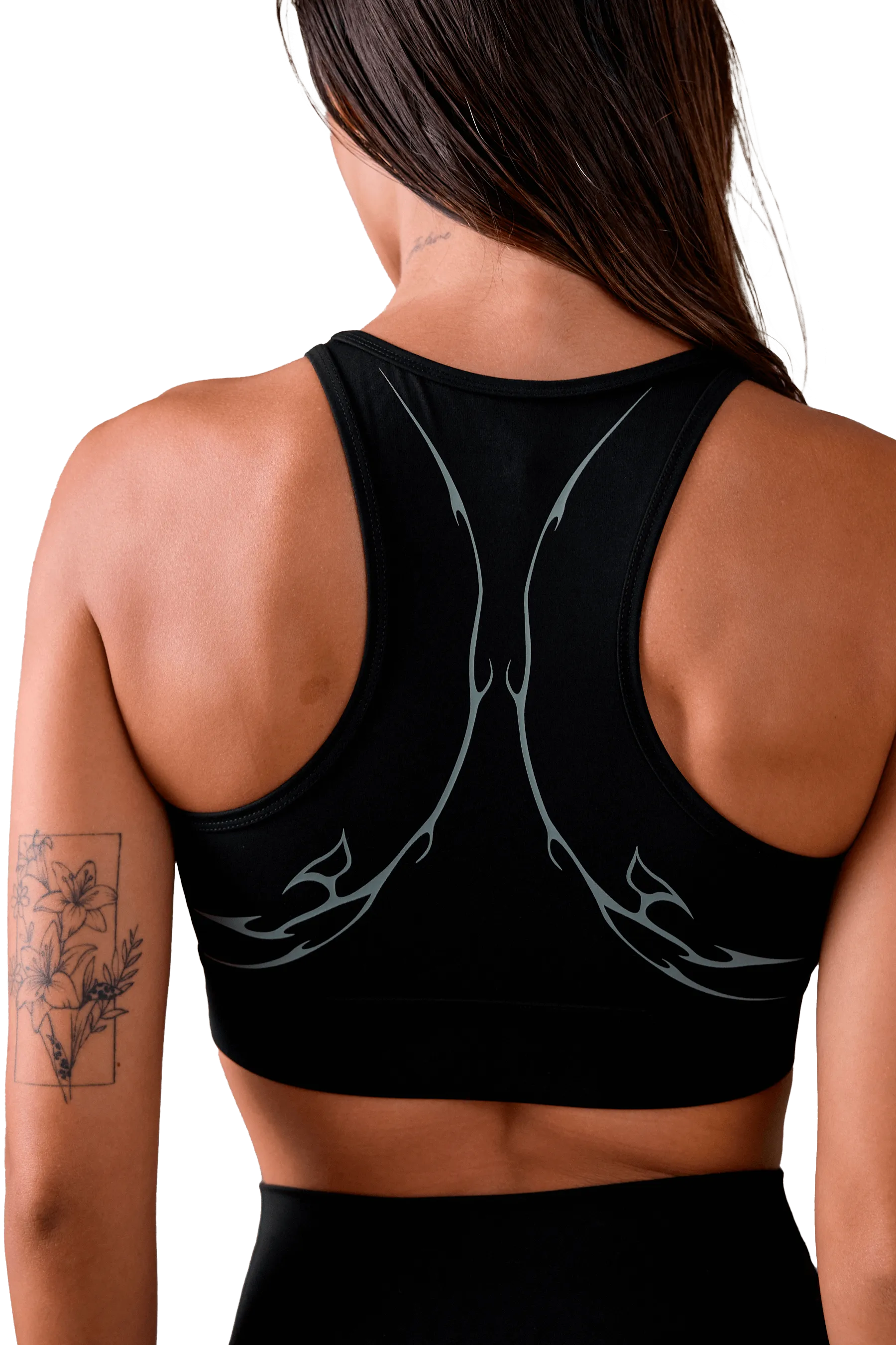 SPORTS BRA HIGH NECK GRAY VEINS GRAPHIC  - Black Eco-friendly