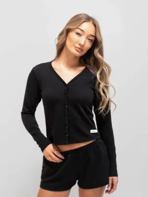 Soft Waffle Cardigan - Black Bold Statement