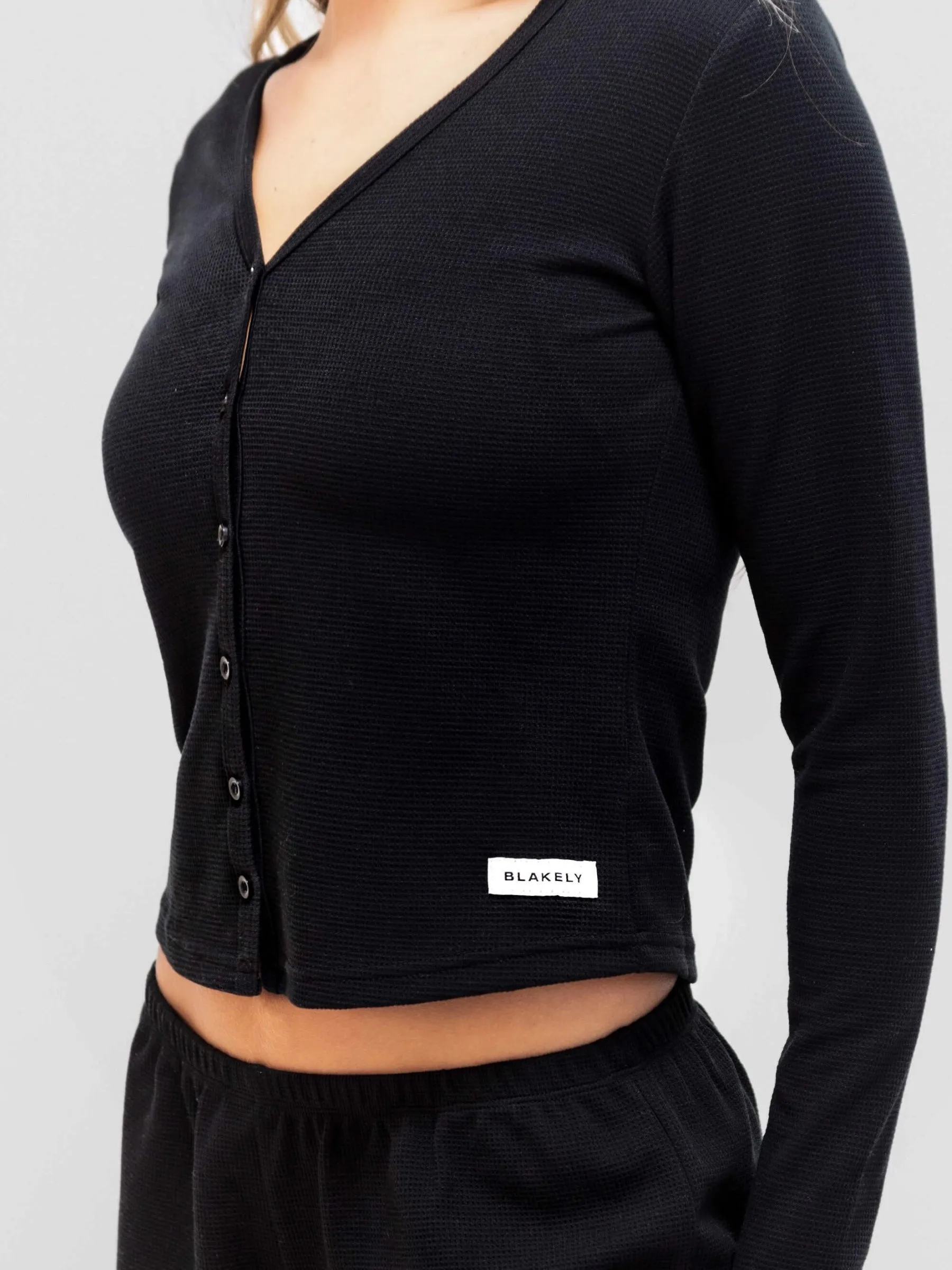Cozy Essentials Soft Waffle Cardigan - Black