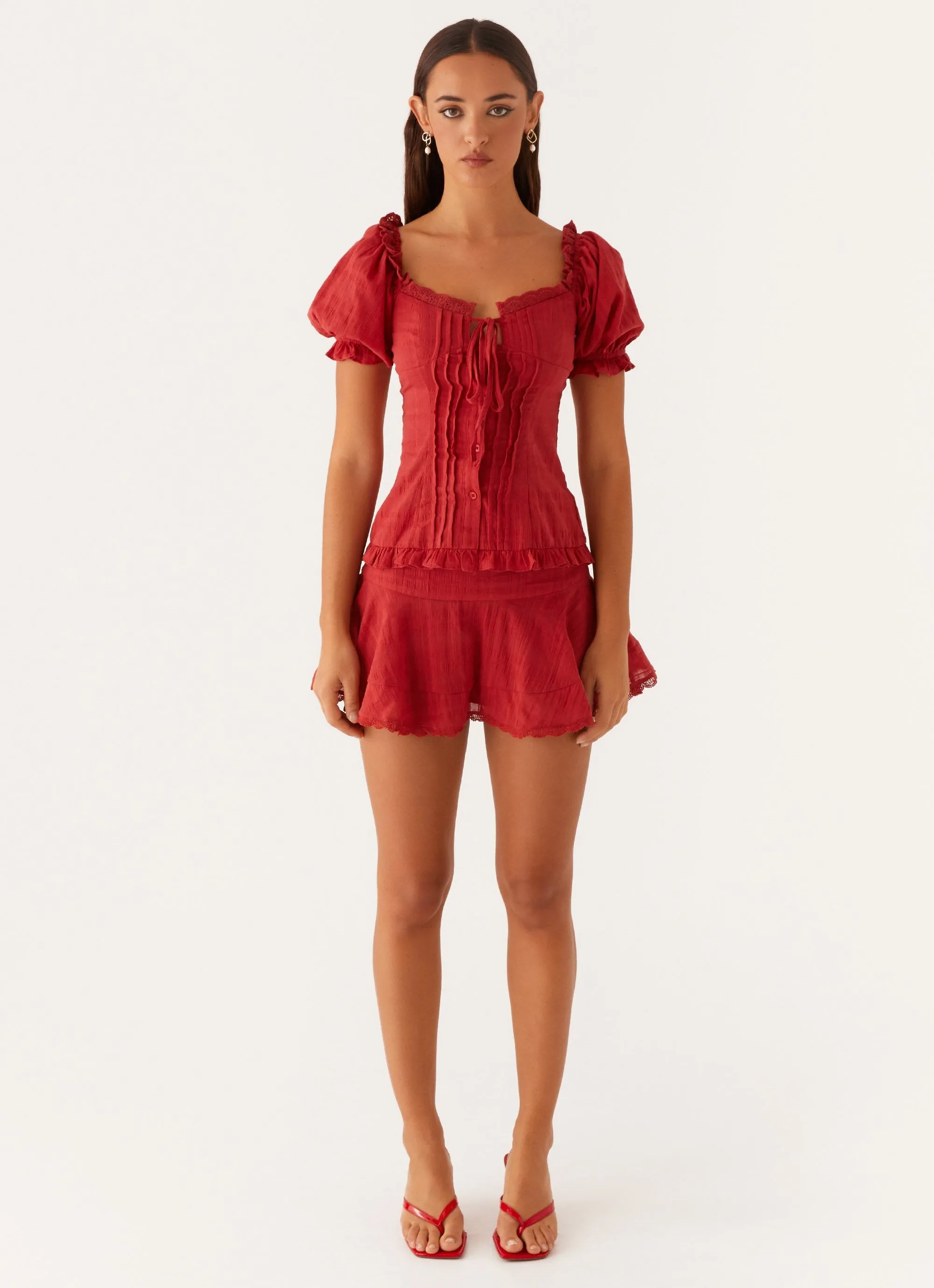 Hundred Percent Mini Skirt - Red Balanced Shape Shiny-Lining