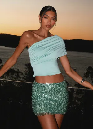 Layered Design Dreamy Texture Made For You Low Rise Sequin Mini Skirt - Mint