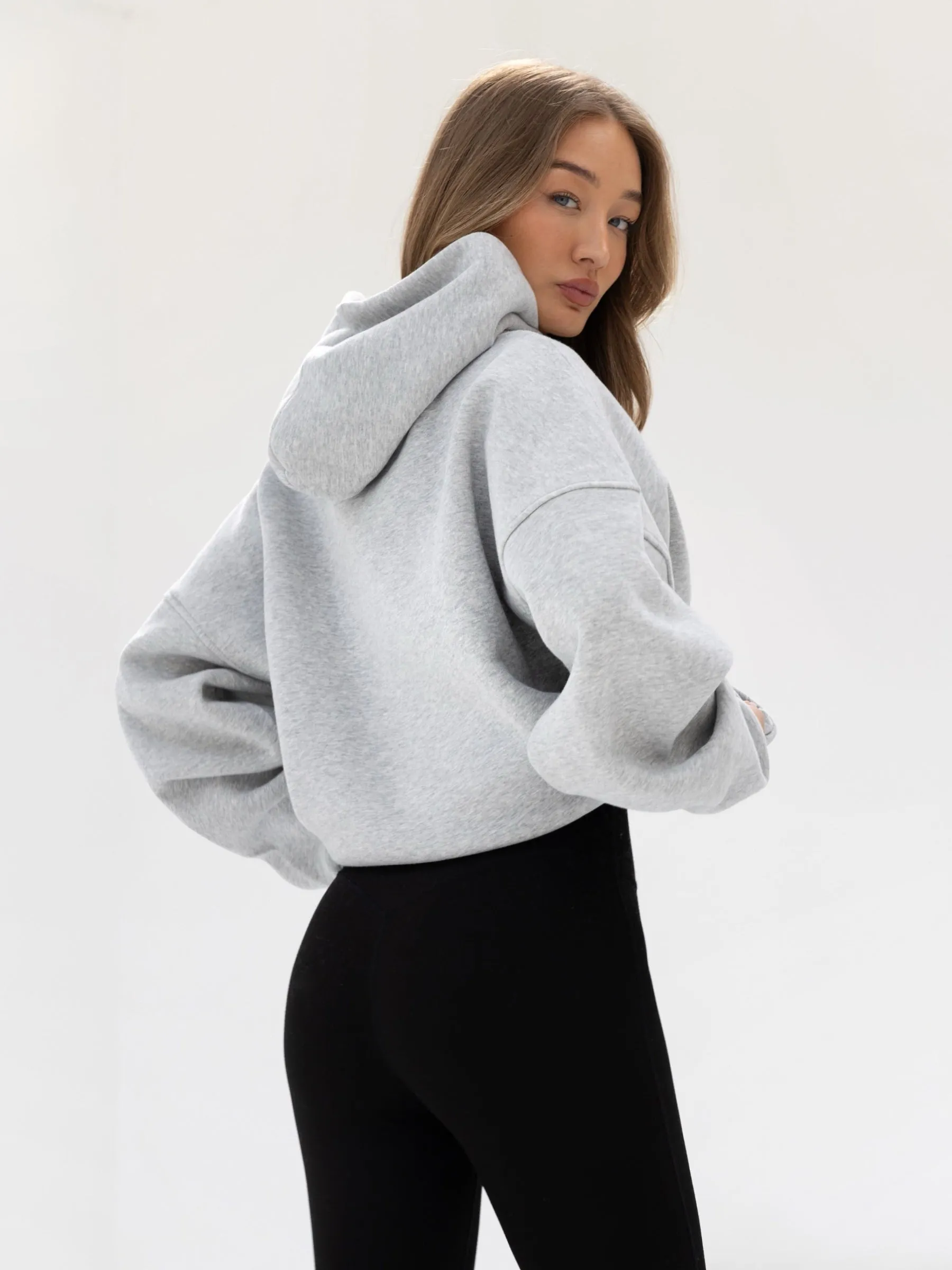Sami Oversized Hoodie - Marl Grey Floral Print cafeteria look