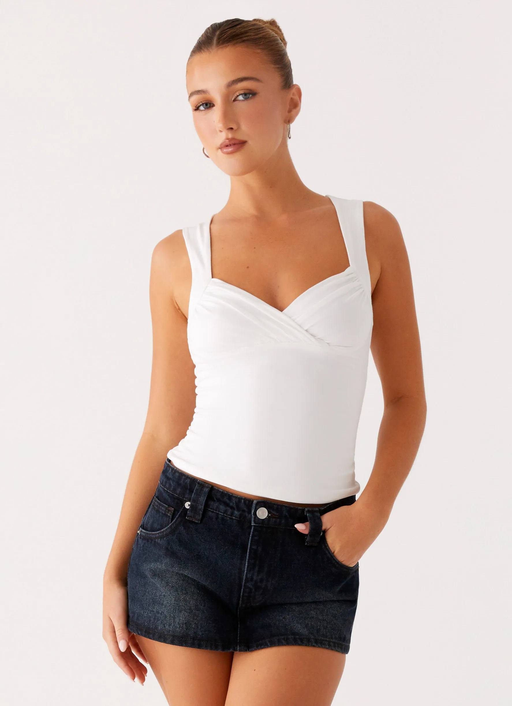 Tropics Low Rise Denim Mini Skort - Washed Dark Blue Versatile Mood