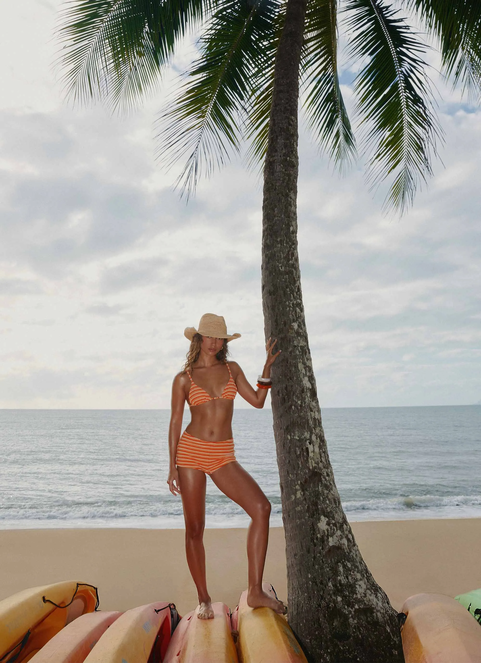 Calista Bikini Top - Orange Stripe Breathable Mesh Panels
