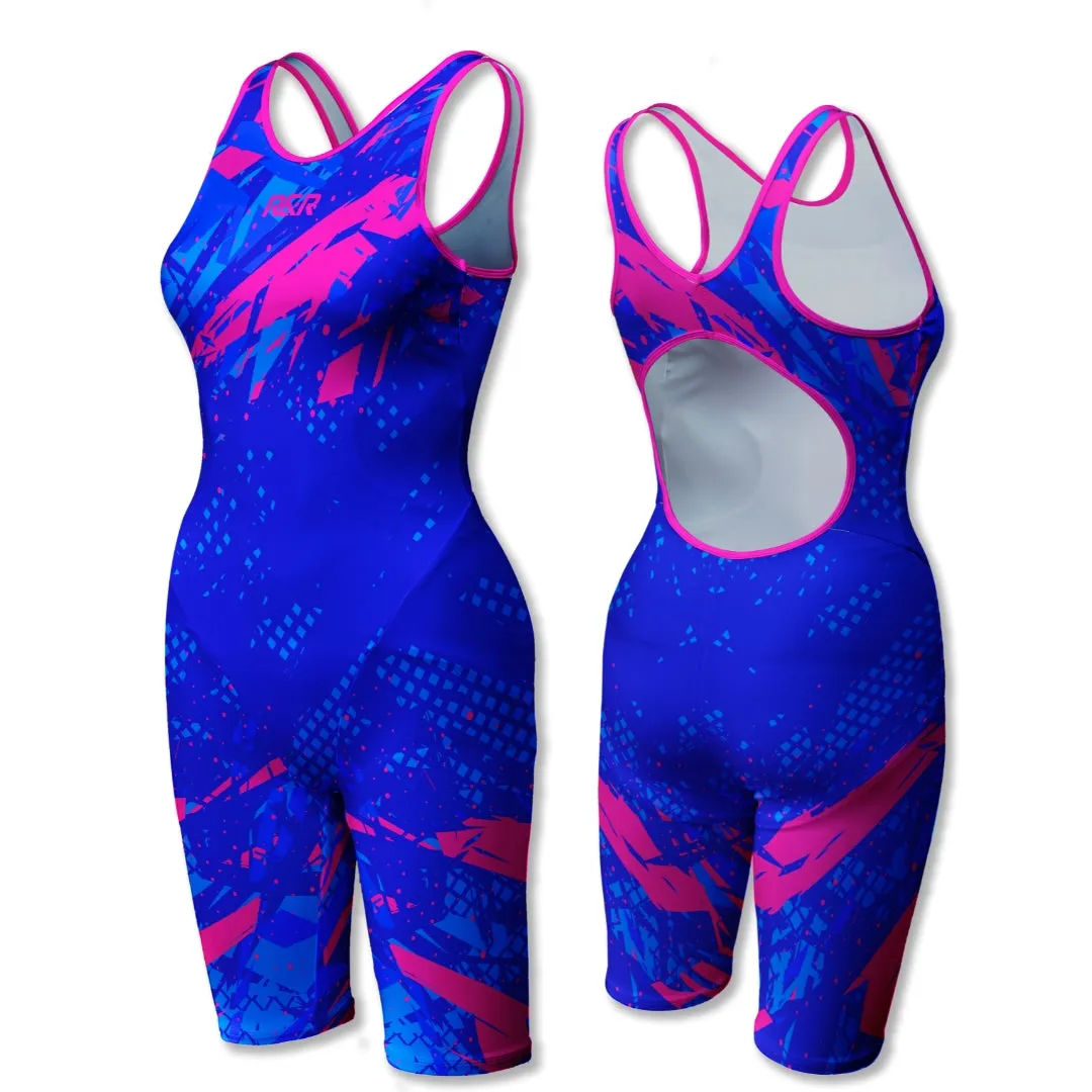 Vacation Life Odor Resistant Finish Wavecrest Azure Women's Open Back Kneeskin Tech Suit Swimsuit