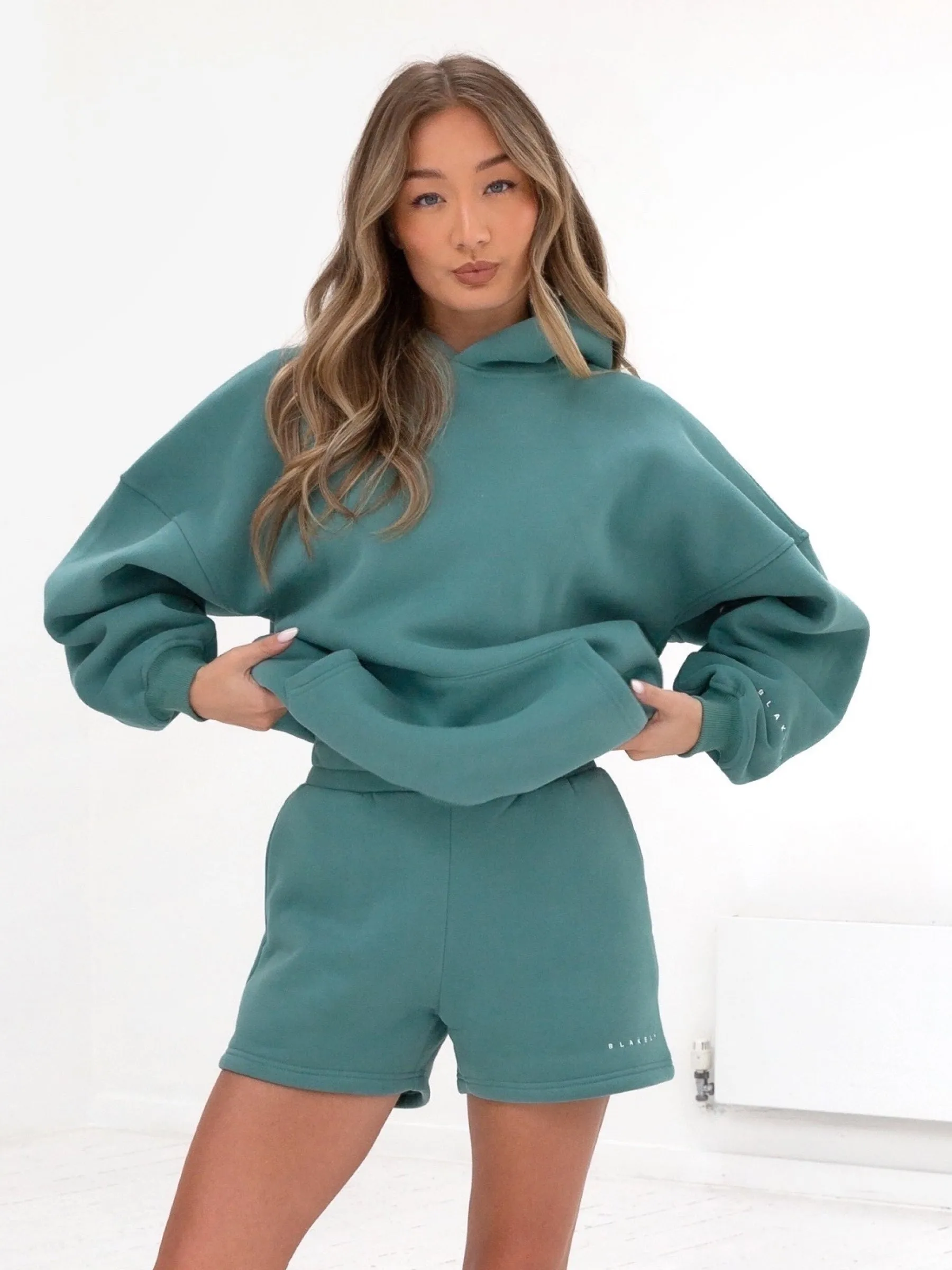 Rib Knit Hem Lightweight insulation Isabel Oversized Hoodie - Dusty Teal
