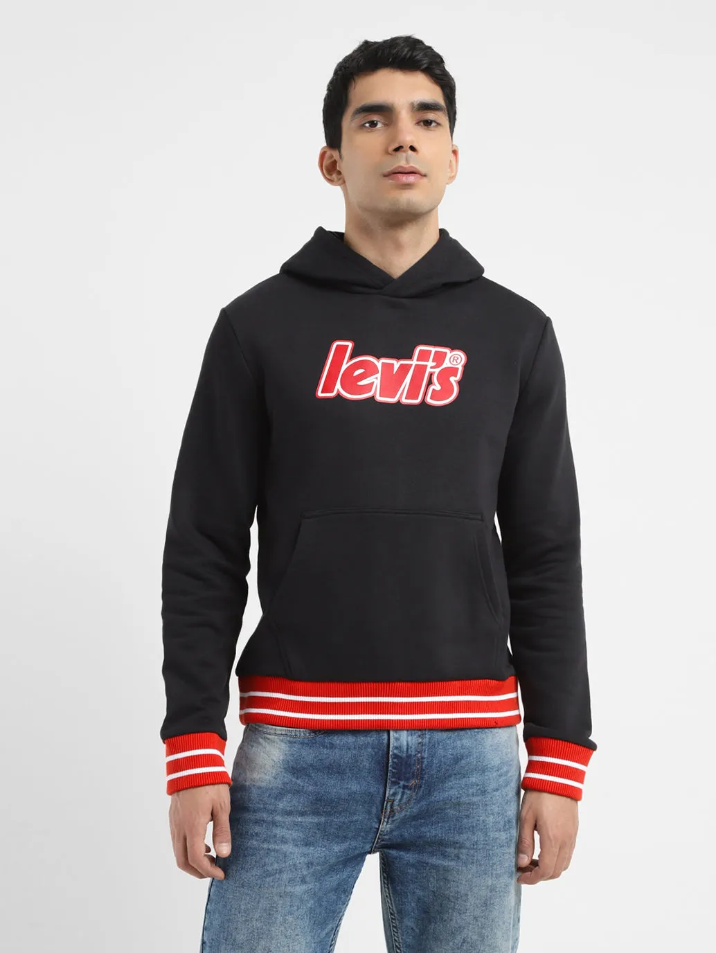 Men's Brand Logo Black Hooded Sweatshirt City Motion