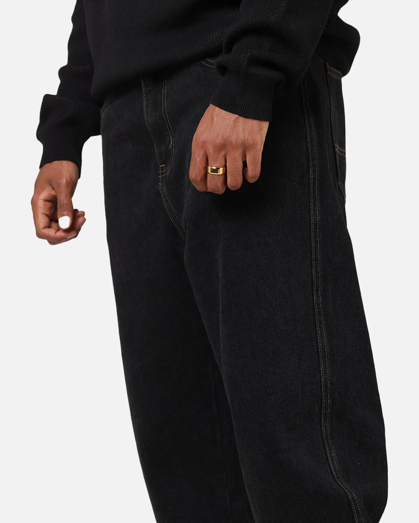 Wide Leg Silhouette Classic Look S Double Denim Standard Jeans Black Wash