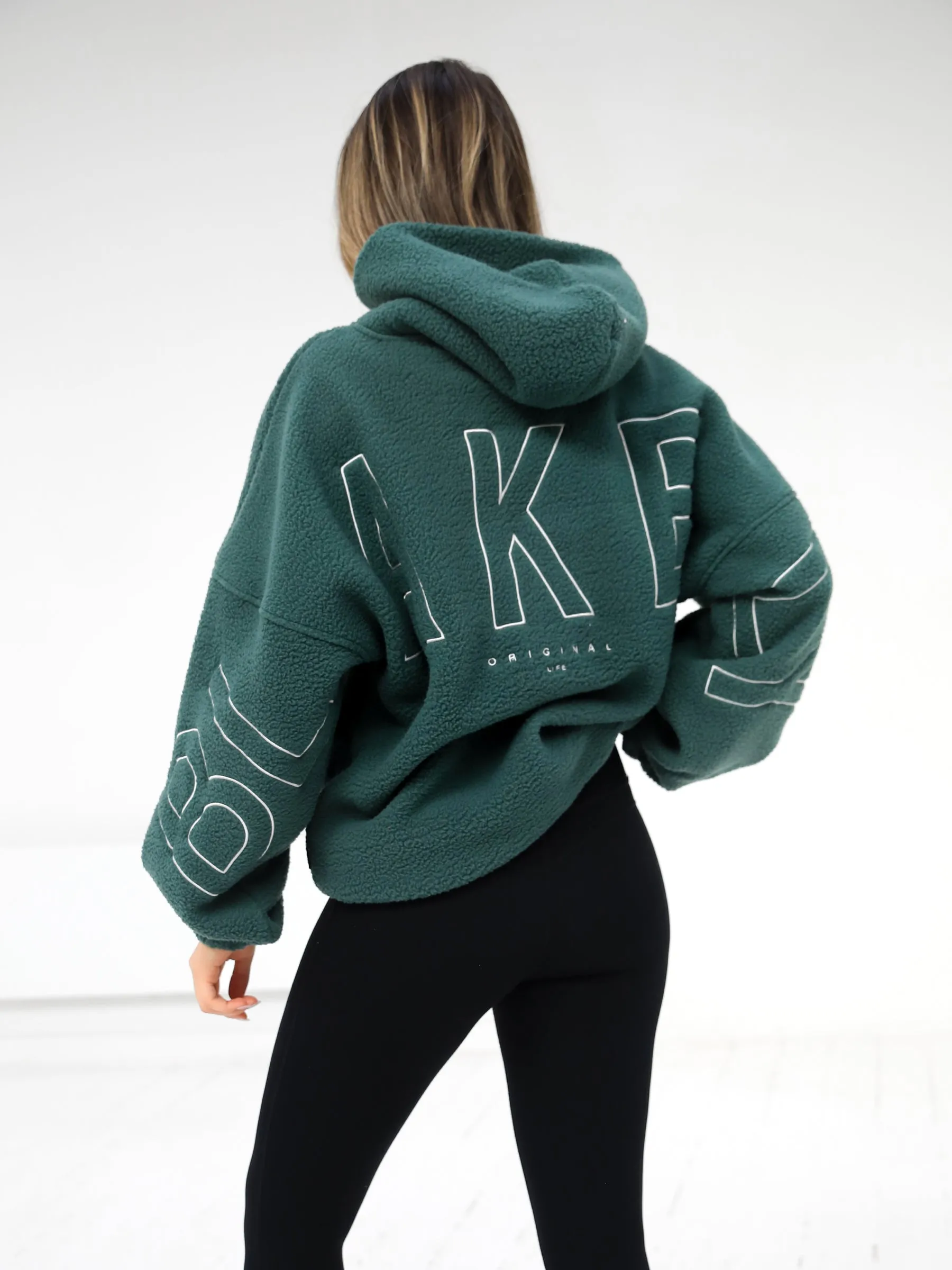Trend Fashion Yoke Back Design Borg Isabel Oversized Hoodie - Green